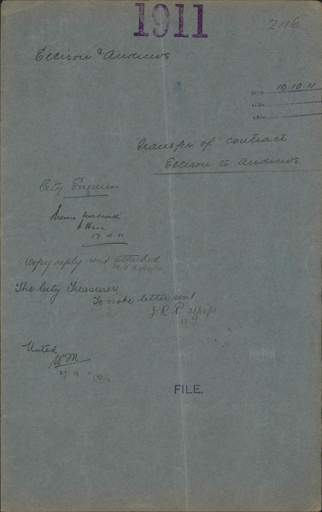 Transfer of contract, Ellison to Andrews - Ellison and Andrews