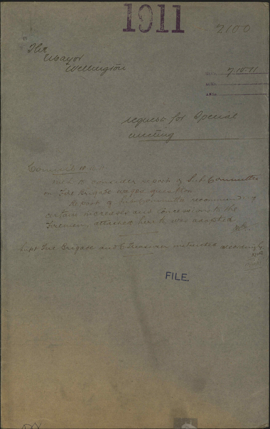 Request for Special Meeting - Mayor, Wellington
