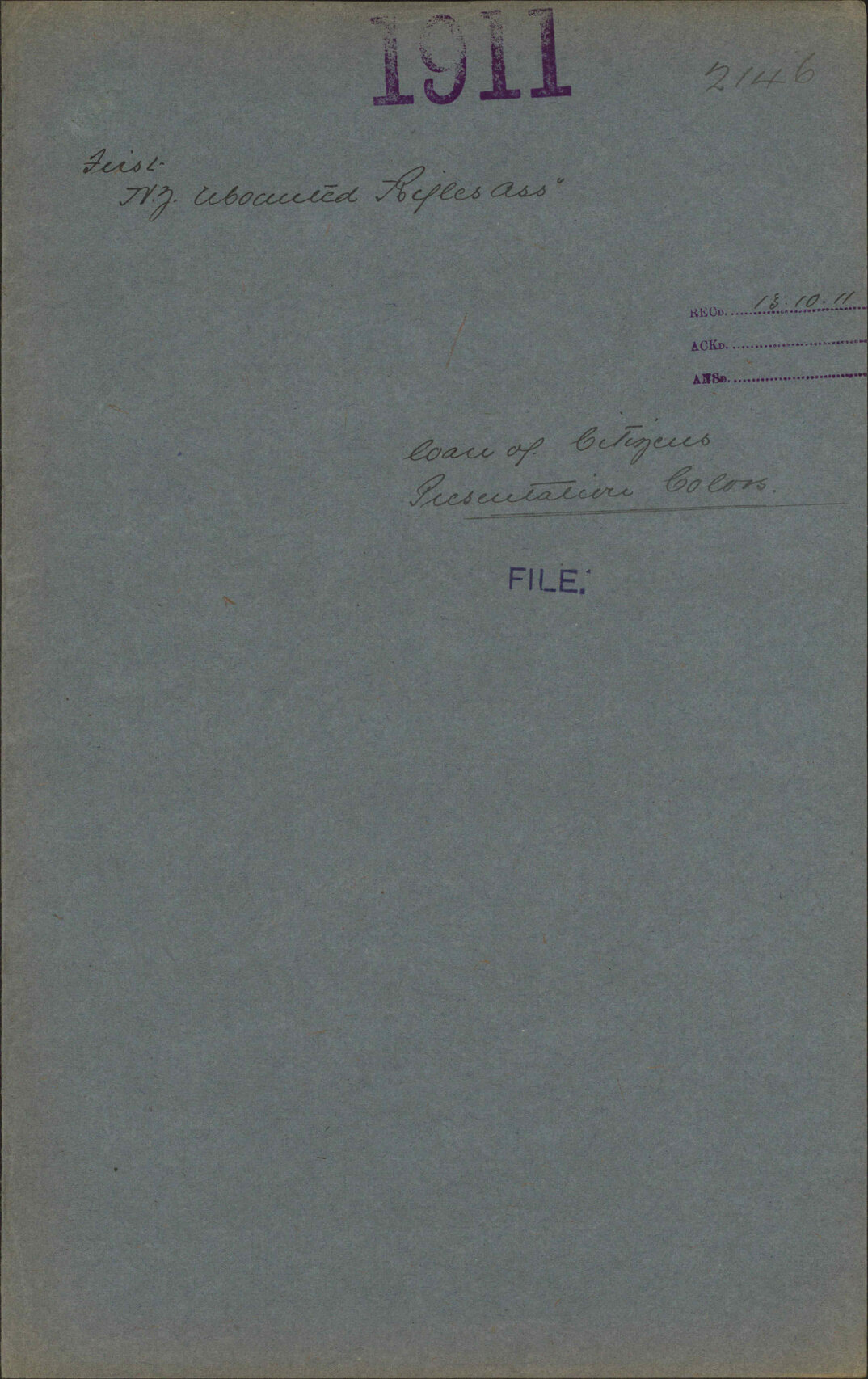 Loan of Citizens Presentation Colors - First New Zealand Mounted Rifles Association