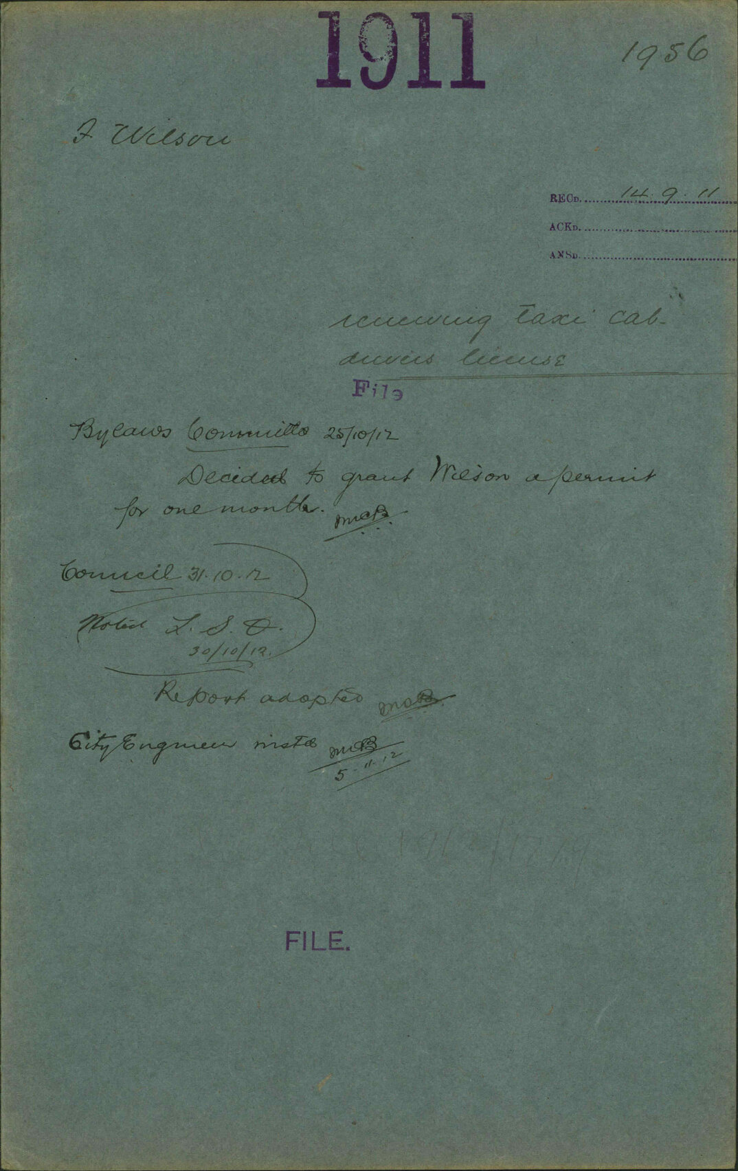 Renewing Taxi Cab Drivers license - F Wilson