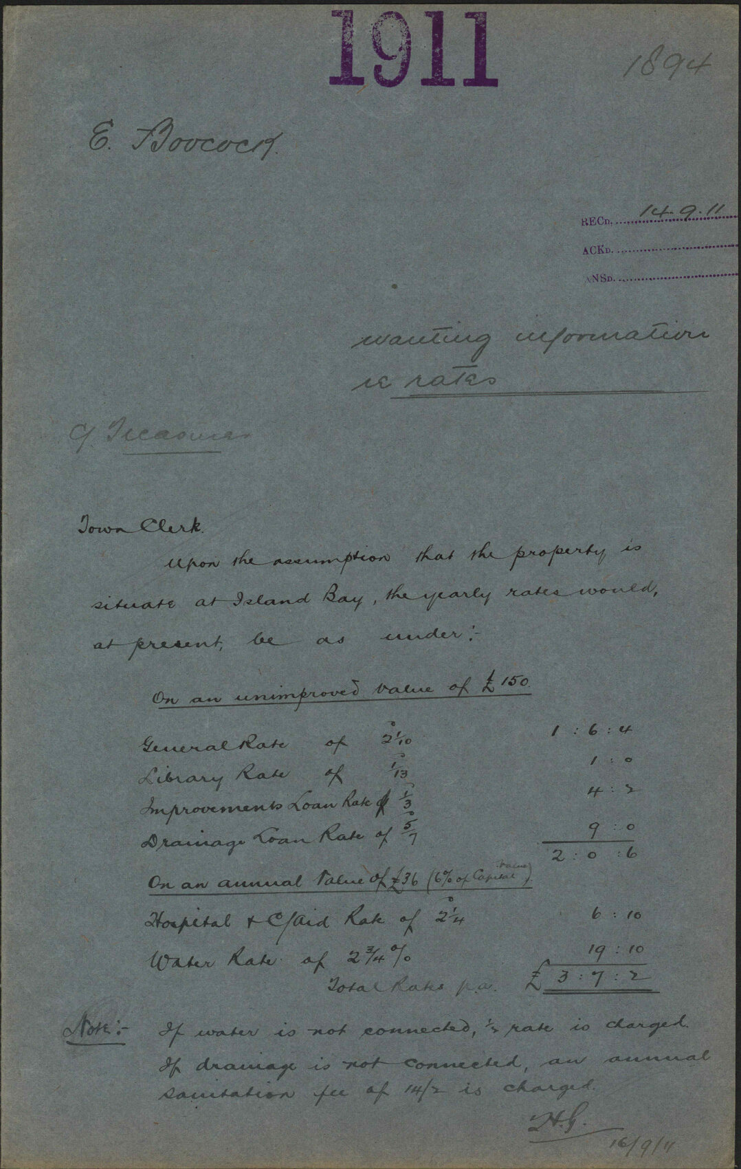 Wanting information re rates - Edward Boocock