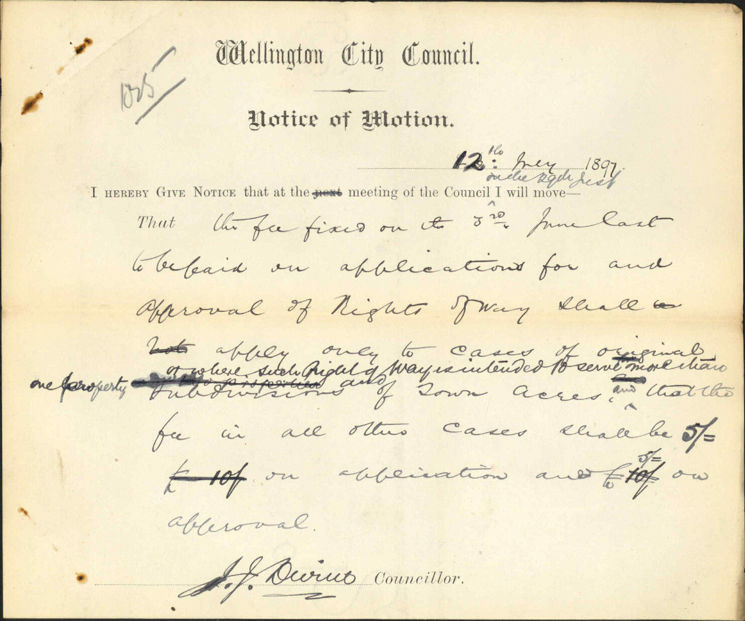 Notice of motion regarding fee on granting rights of way - Councillor Devine