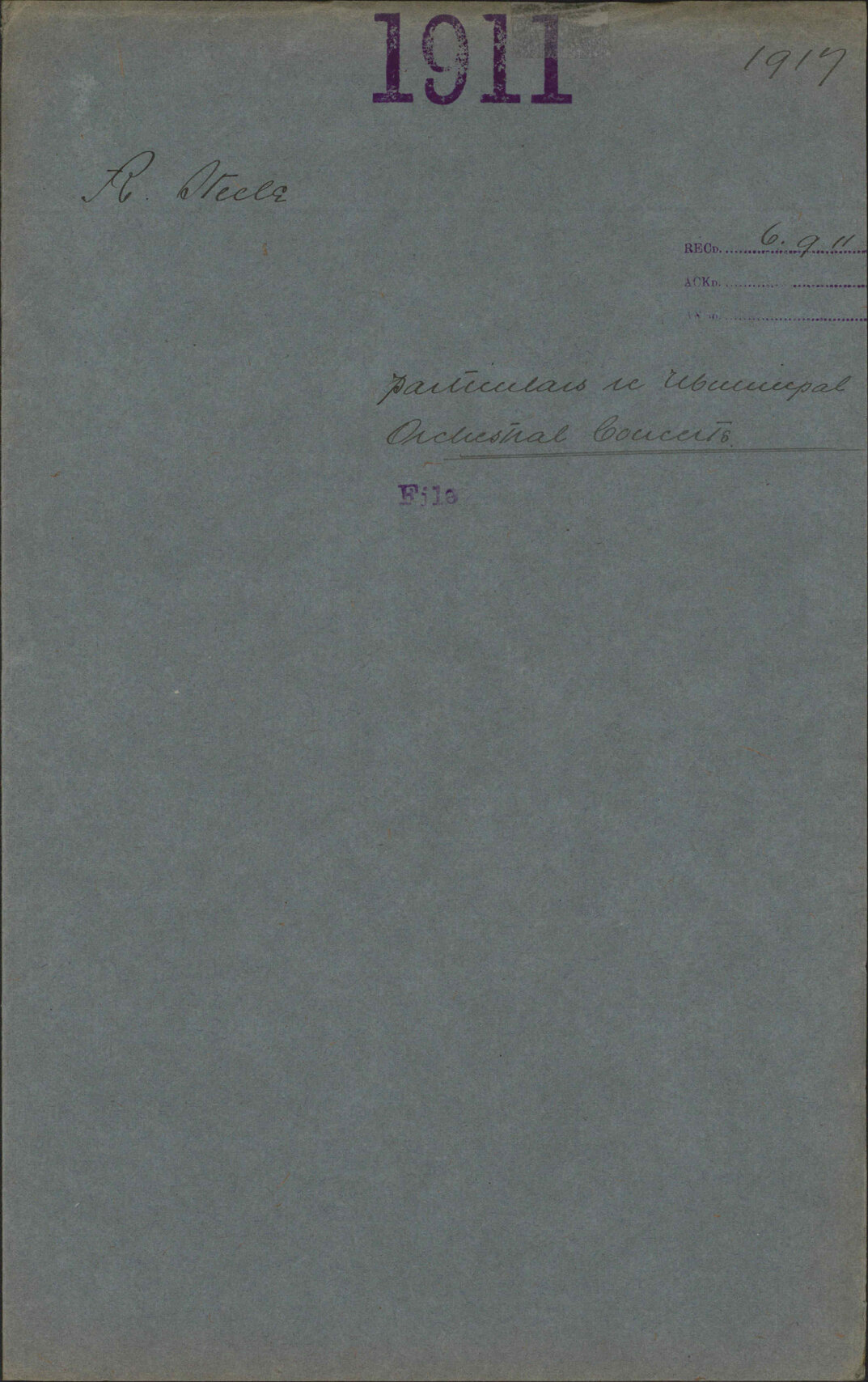 Particulars re Municipal Orchestral Concerts - R Steele