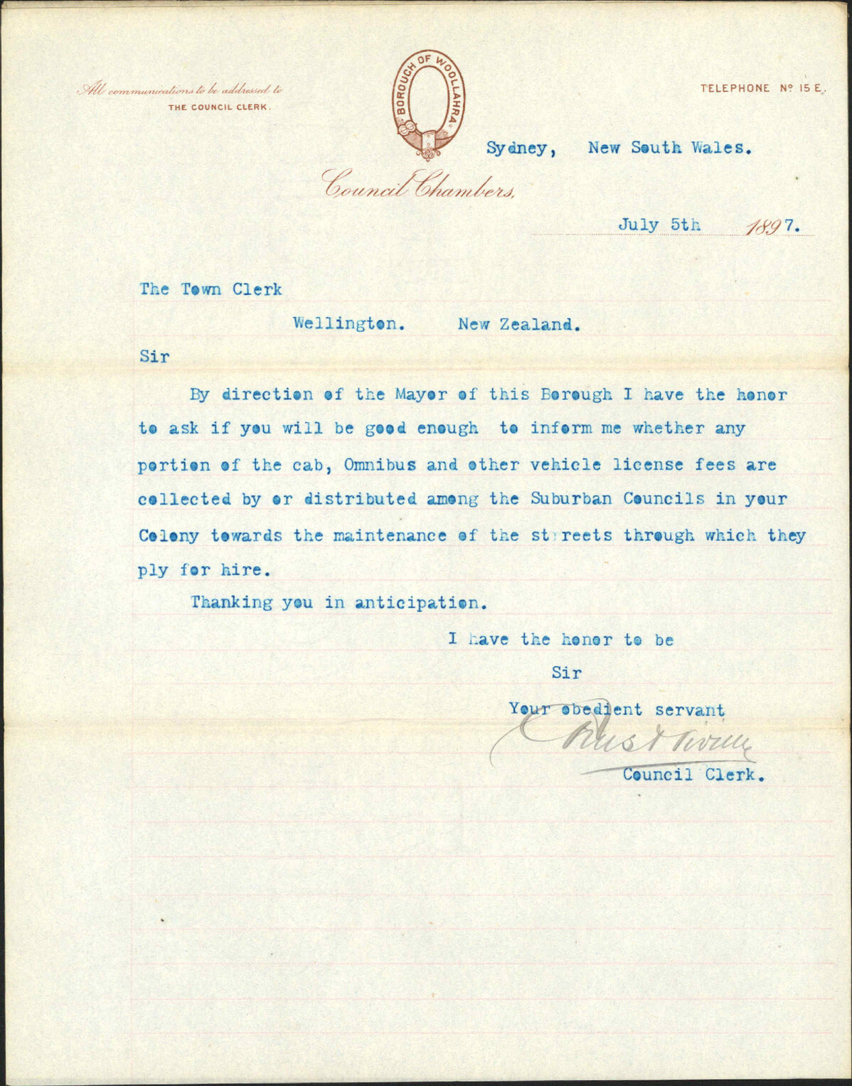 Enquiry regarding Cab Licenses - Town Clerk, Woollahra