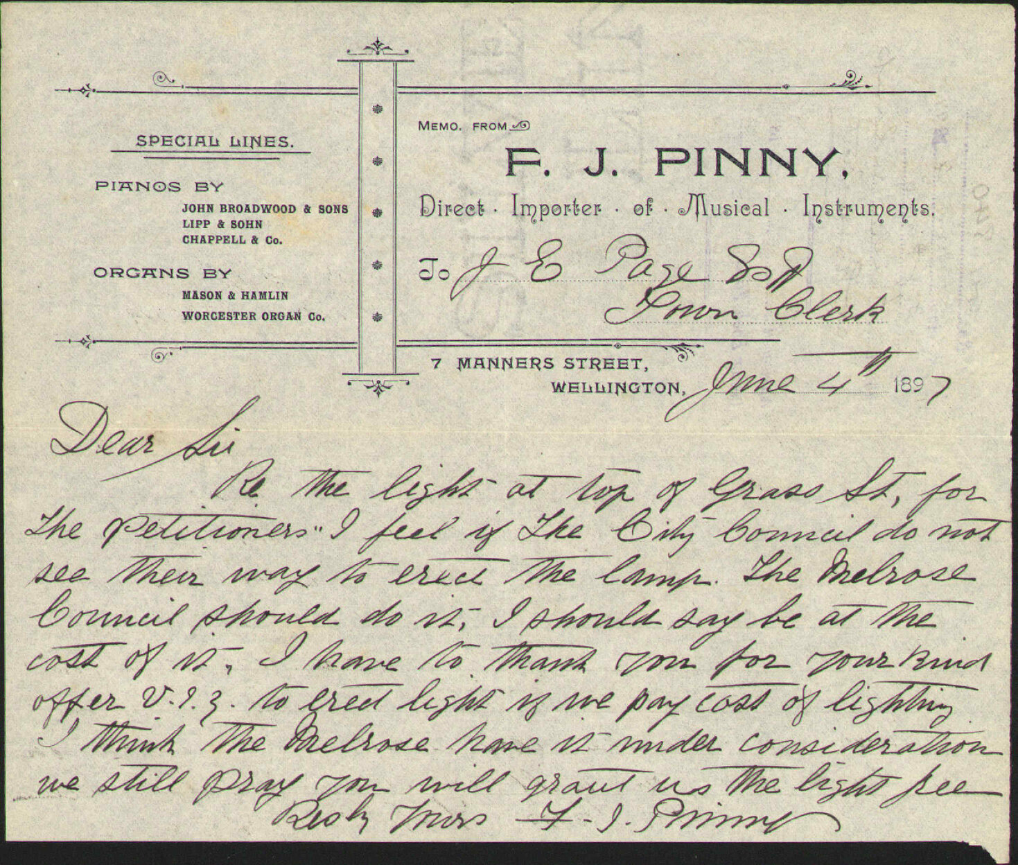 Asking for lamp at Grass Street - Town Clerk, Melrose