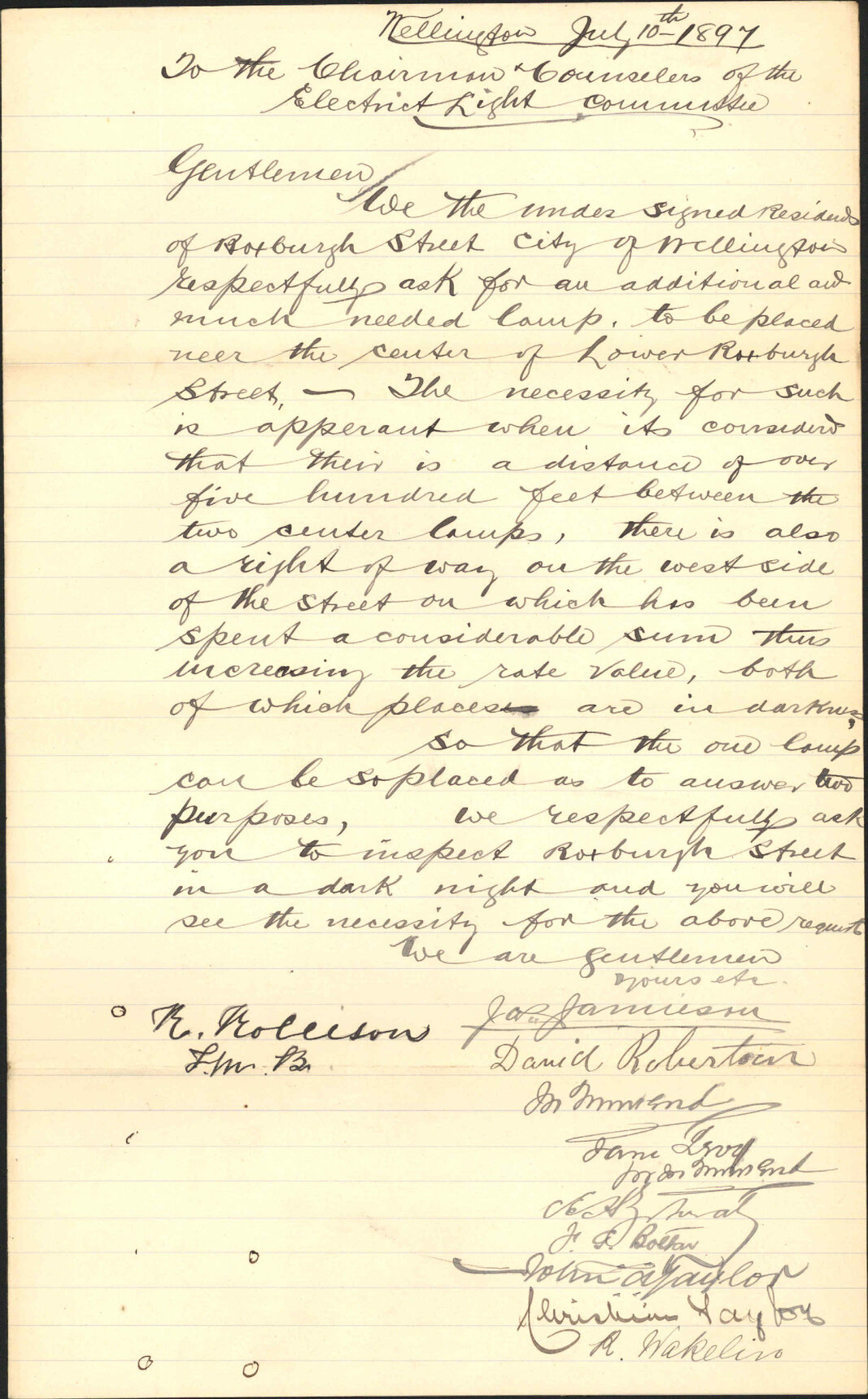 Asking for lamp in Roxburgh Street - J Jamieson and others