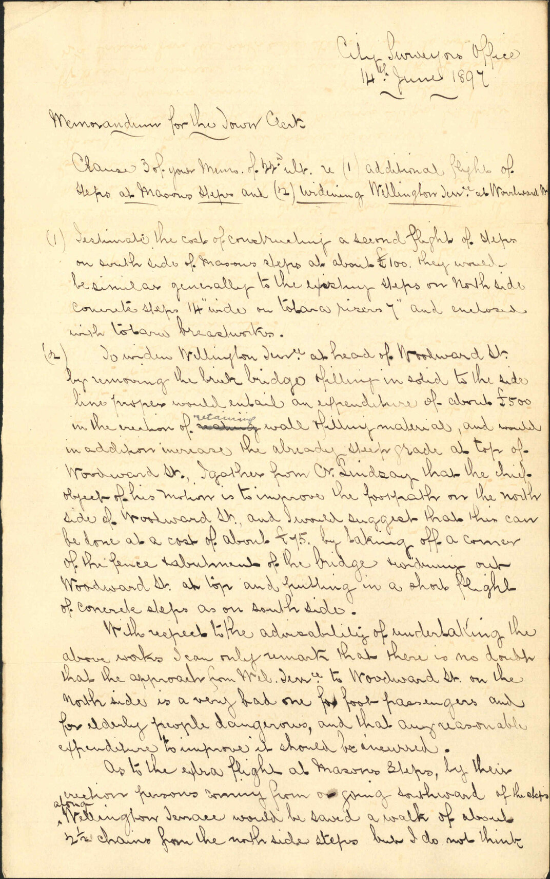 Report regarding Mason's steps and Woodward Street - City Surveyor