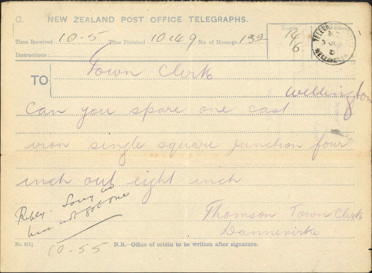 Enquiry regarding cast iron junction - Town Clerk, Danniverke
