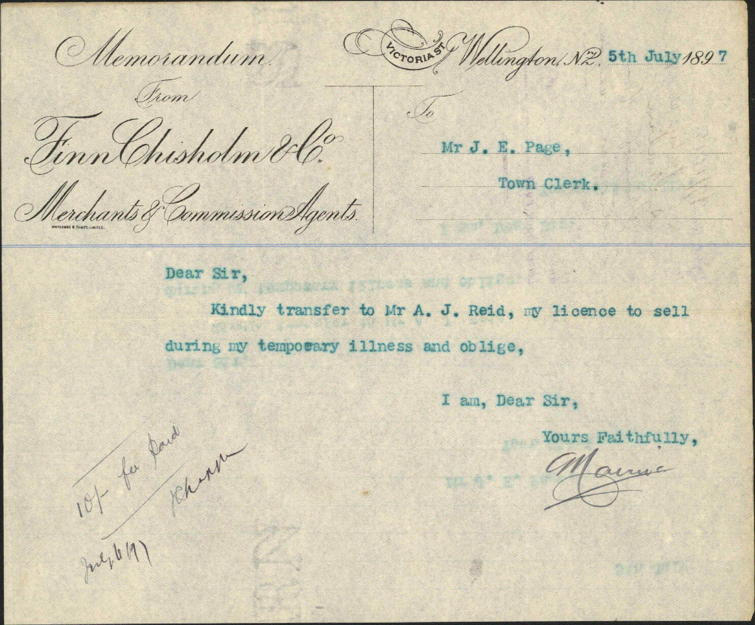 Transfer of his Auctioneer's License - A Nairn