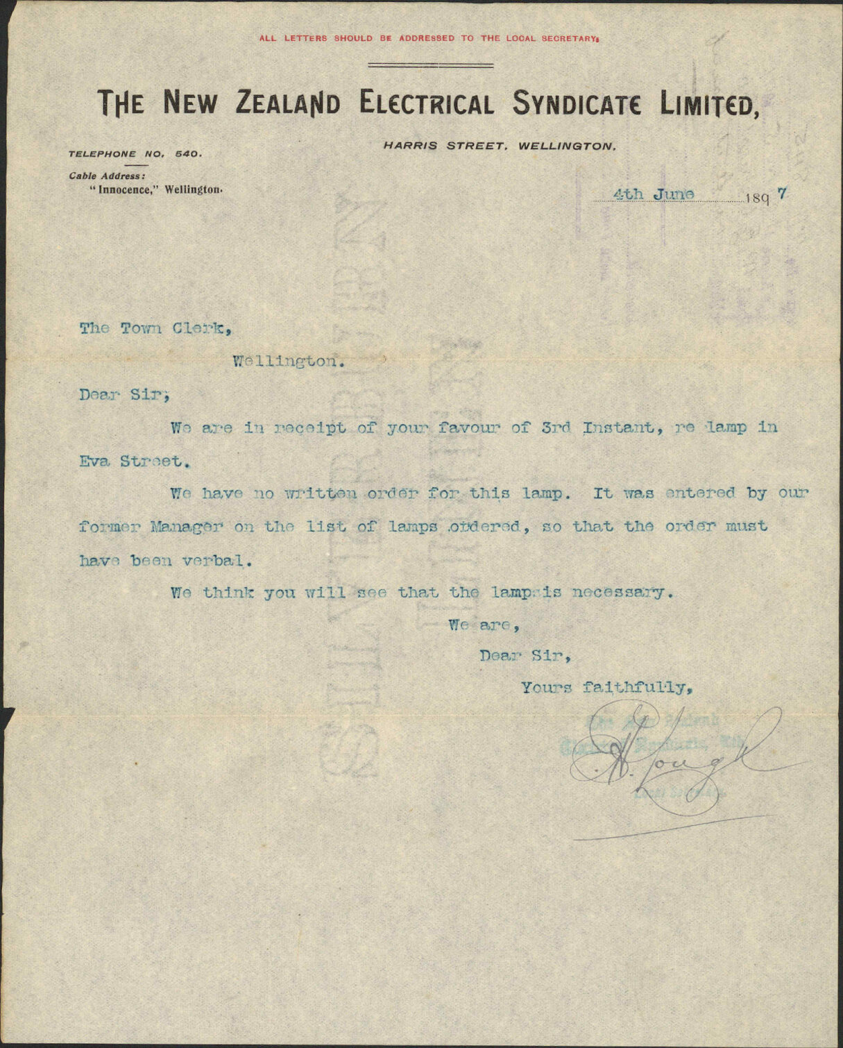 Eva Street lamp - New Zealand Electrical Syndicate