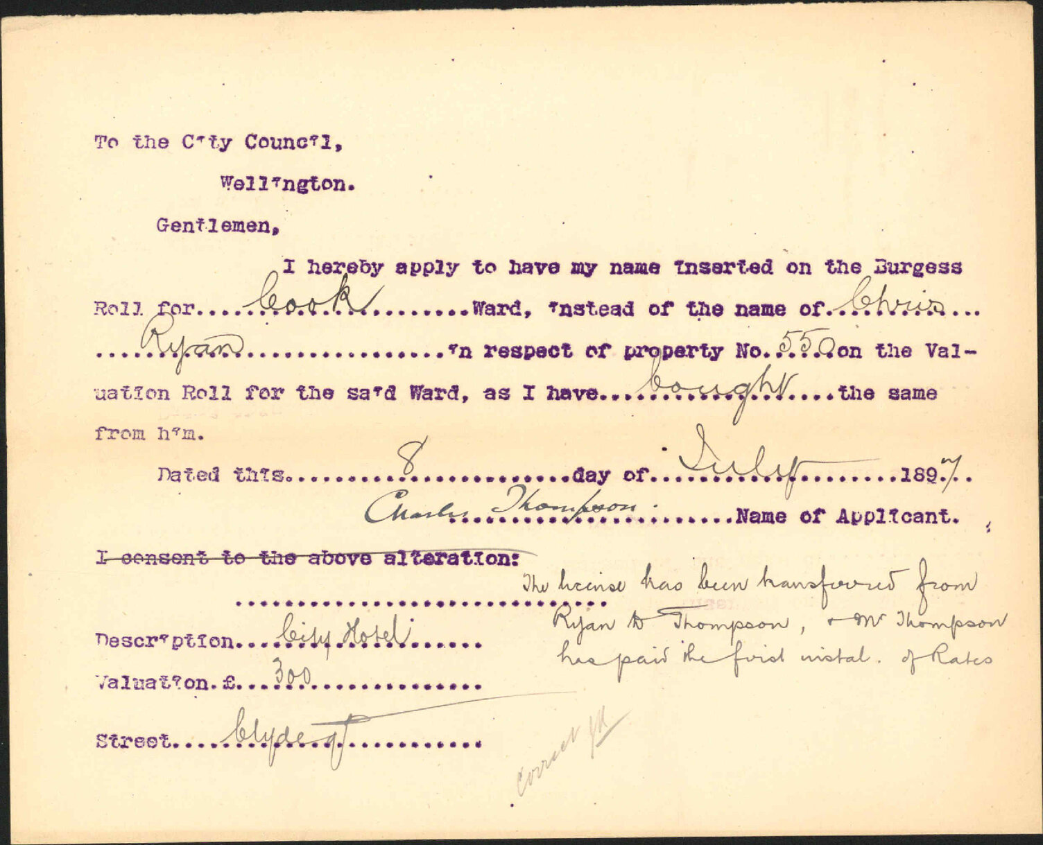 Asking alteration to Burgess Roll - C Thompson