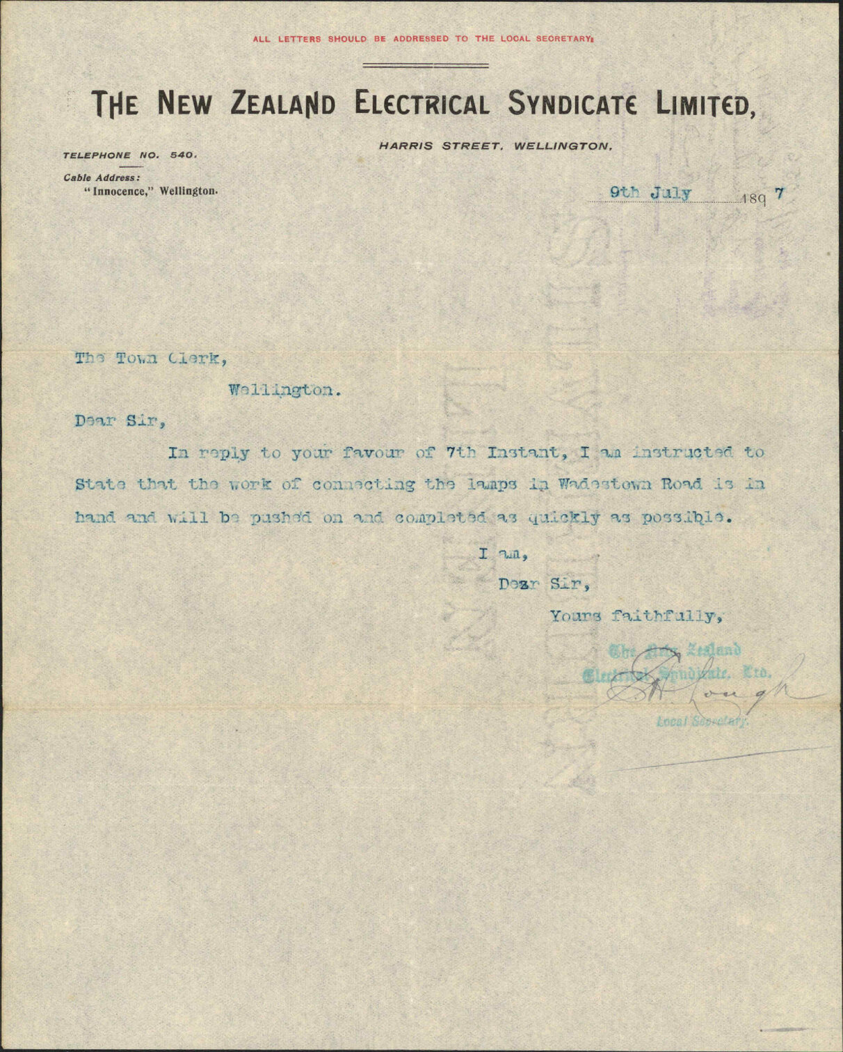 Lamps in Wadestown Road - New Zealand Electrical Syndicate