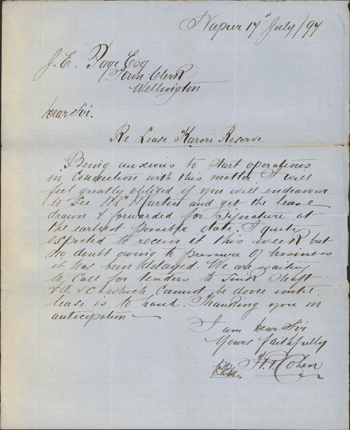 Lease for gold mining - H P Cohen