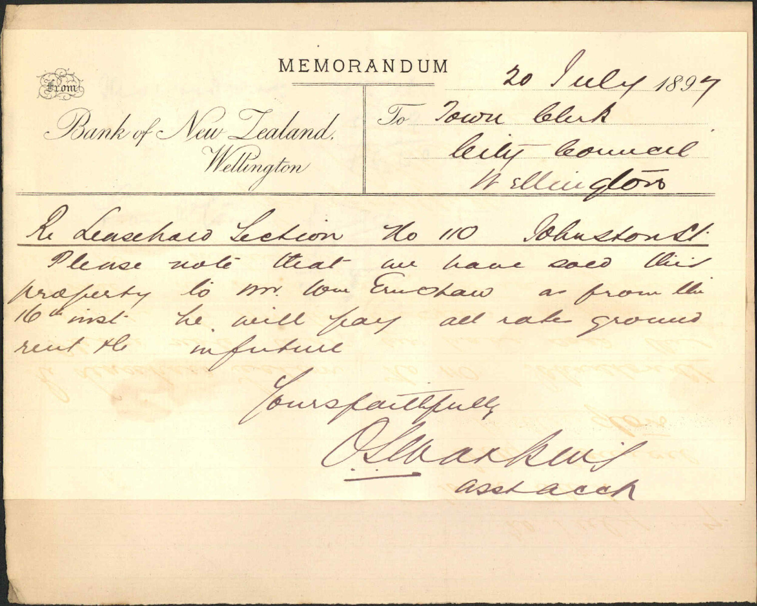Notice of sale of property - Bank of New Zealand