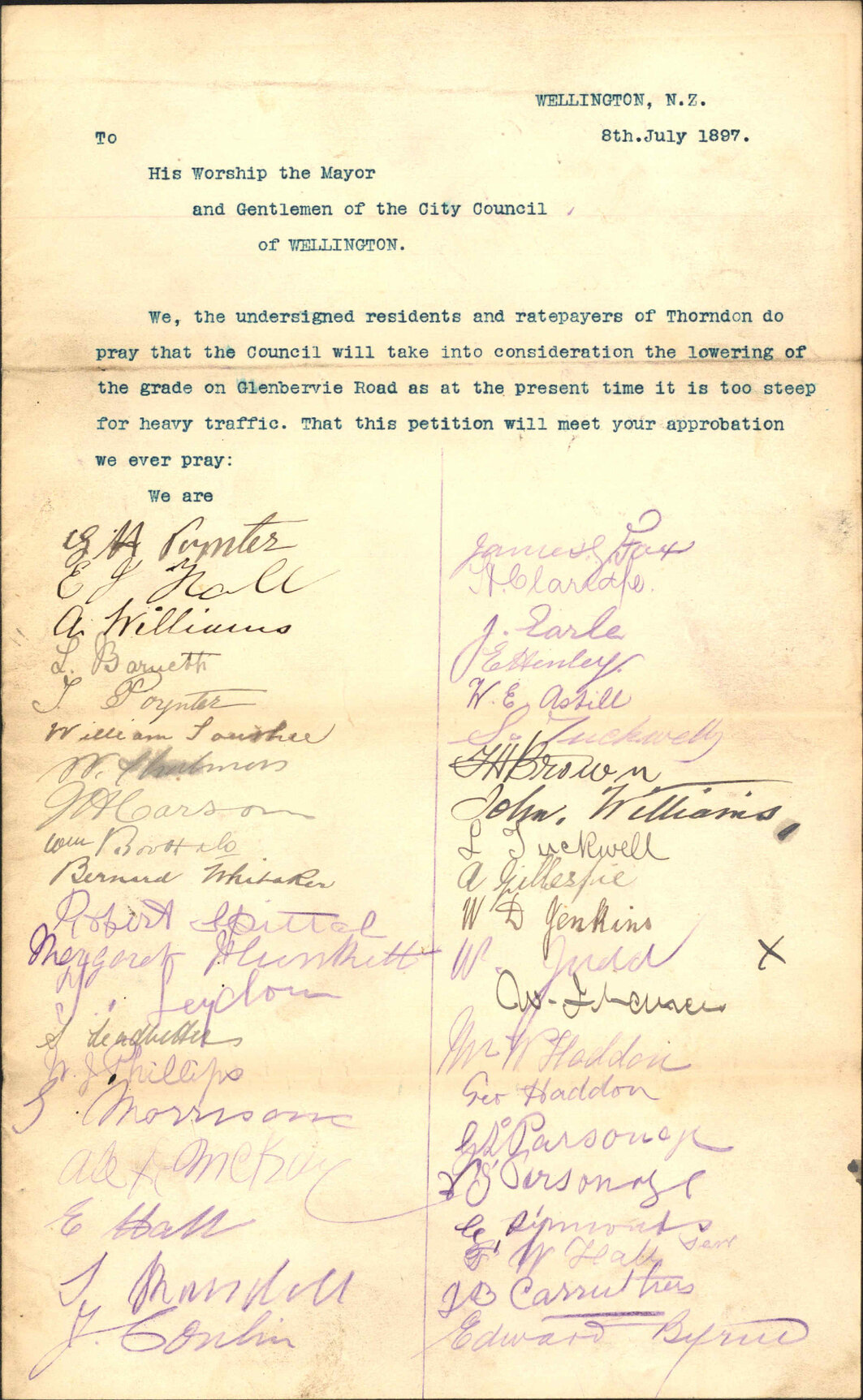 Deputation regarding Glenbervie Road - E J Hall