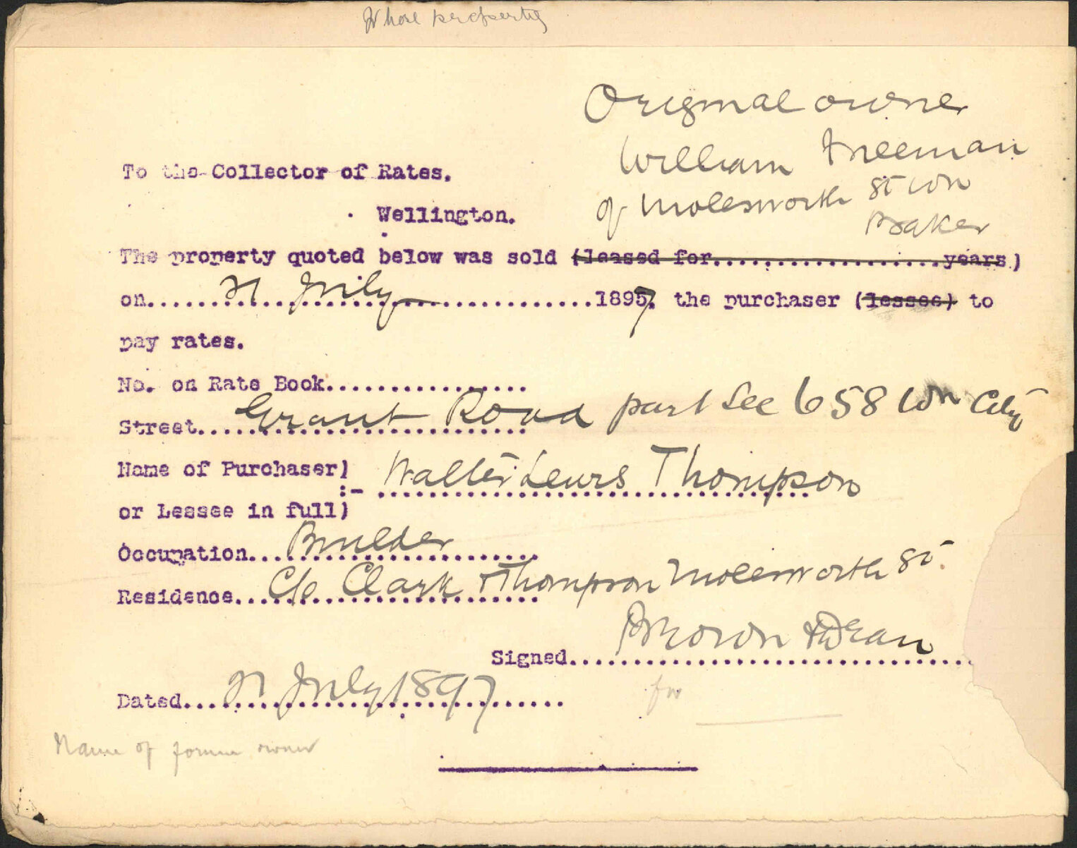 Notice of sale of property - Brown and Dean