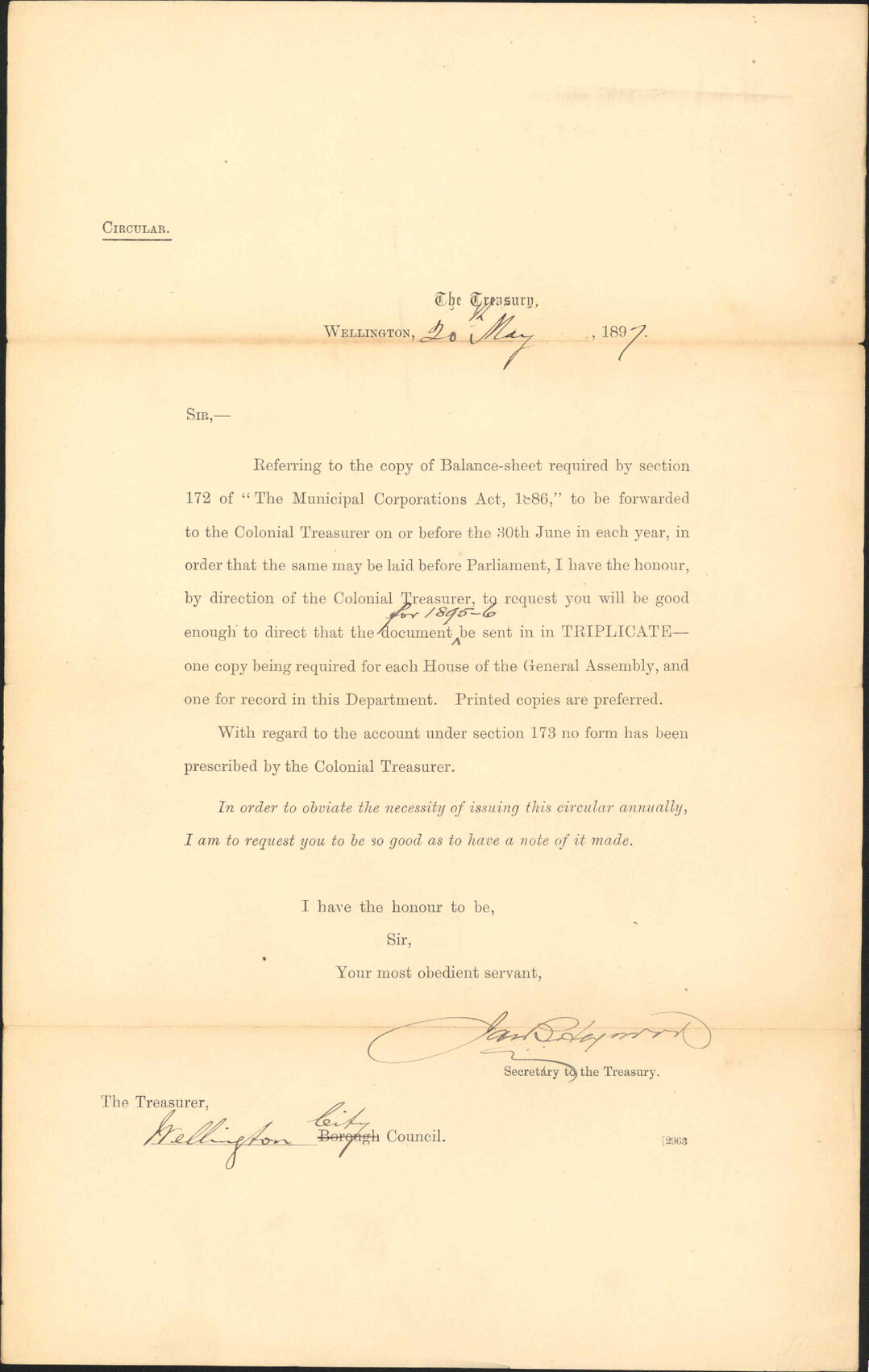 Asking copies balance sheet - Treasury
