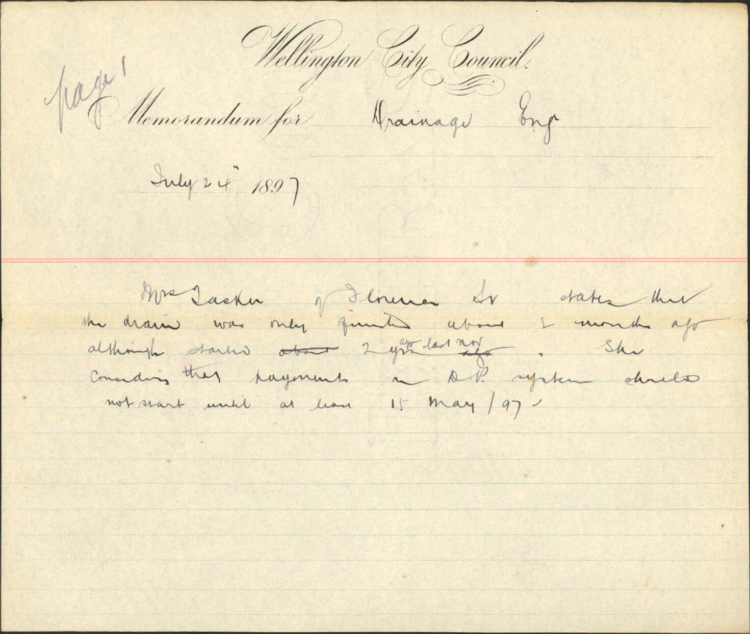 Her account for drainage - Mrs Tasker