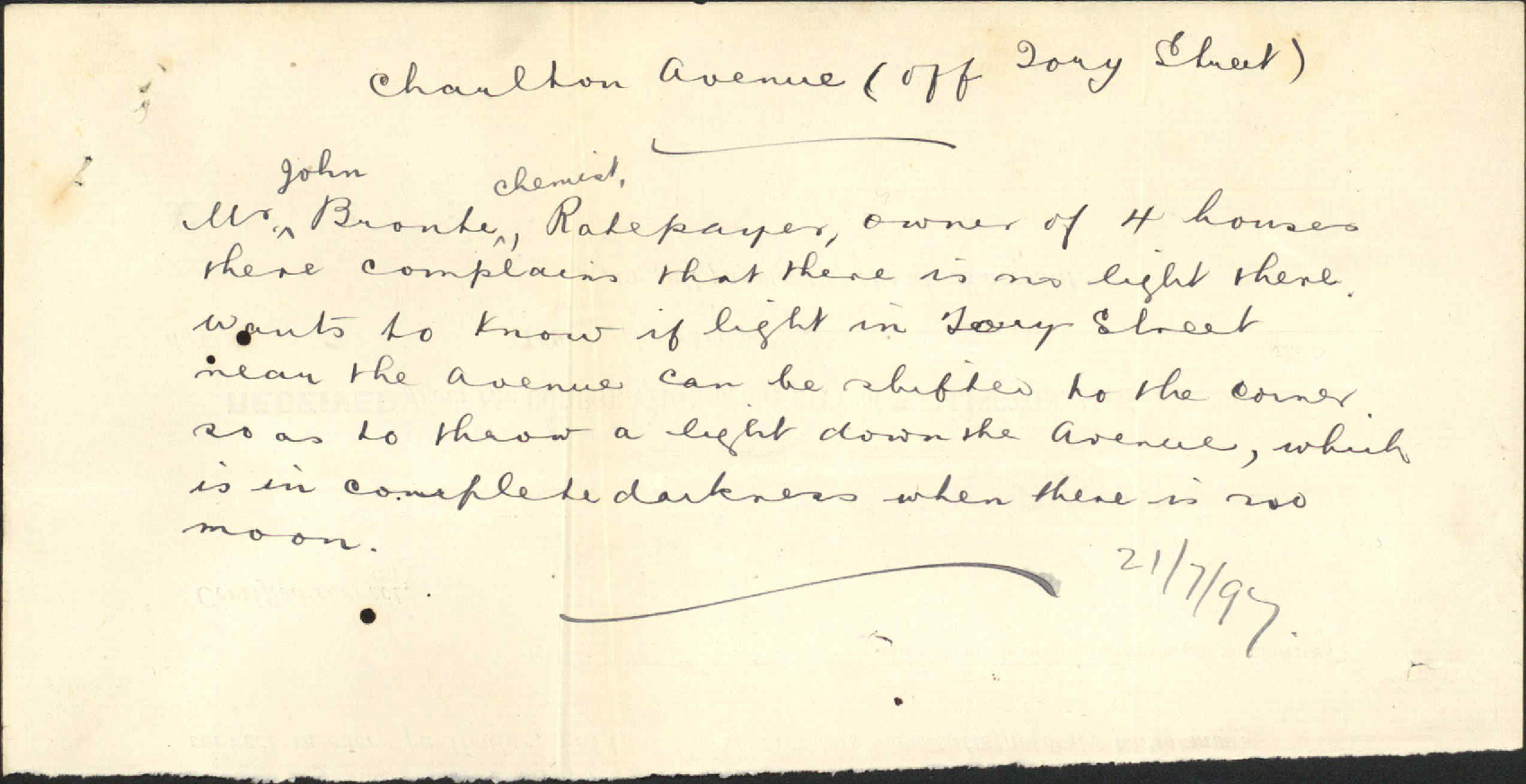 Asking for a lamp at Charlton Avenue - John Bronte