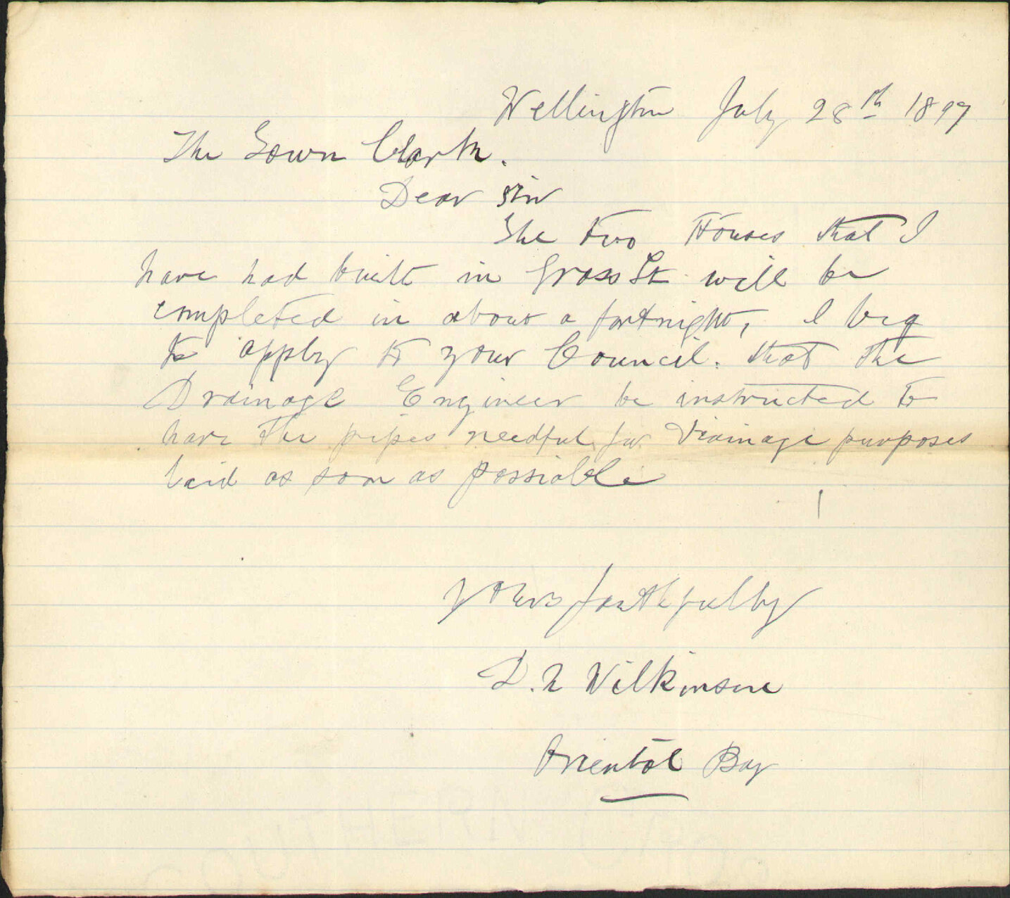 Asking for drain to be laid in Grass Street - D N Wilkinson
