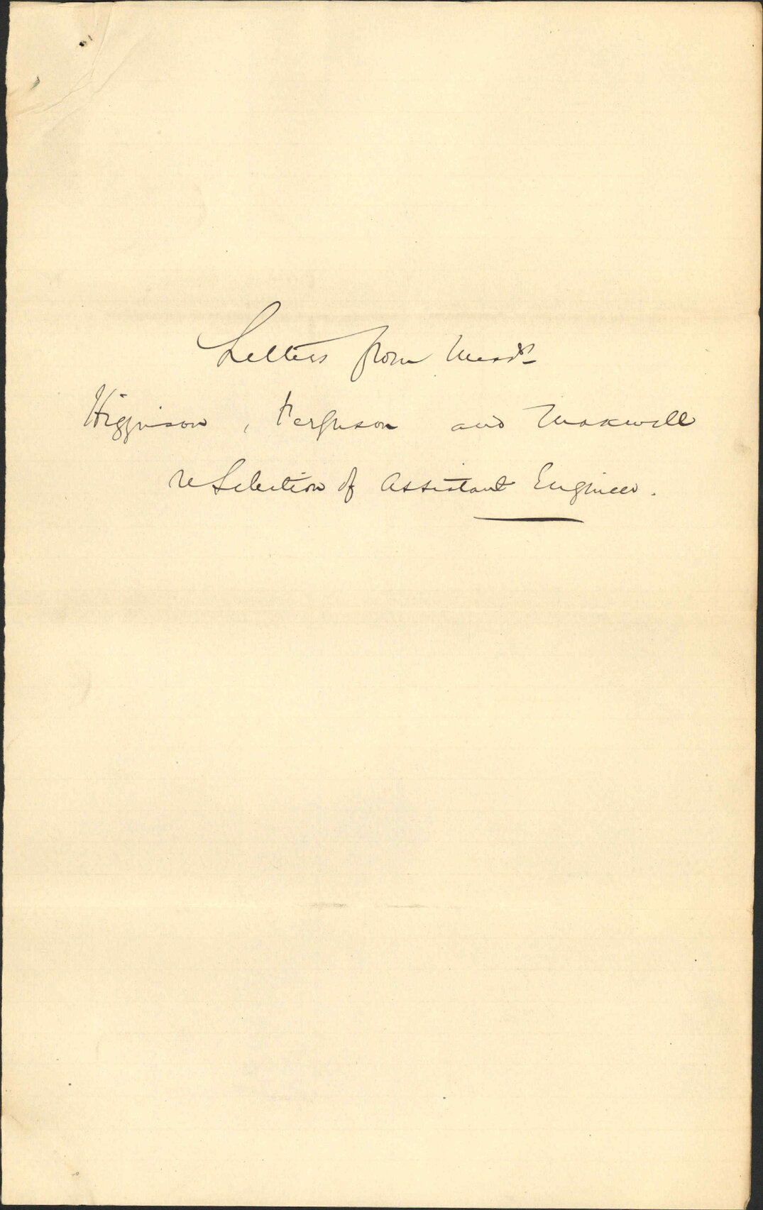 Selection of Assistant Engineers - J J Maxwell