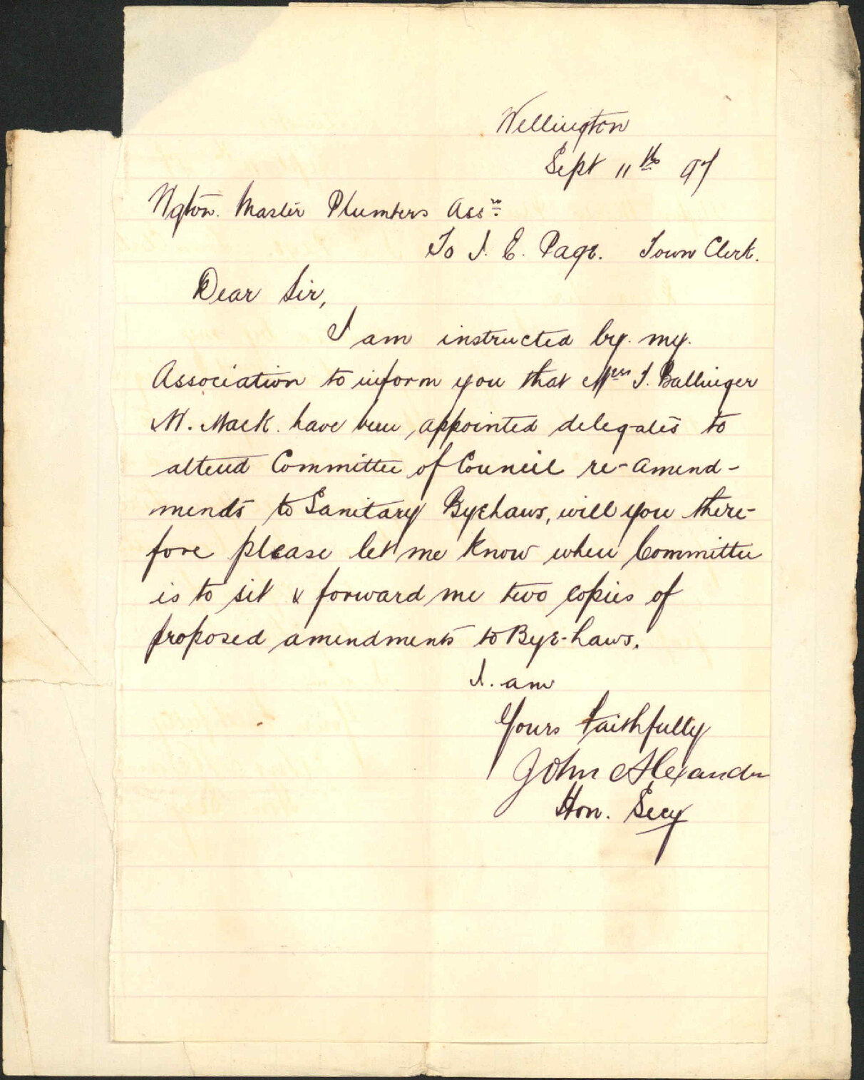 Sanitary bylaw amendment - Thomas Ballinger