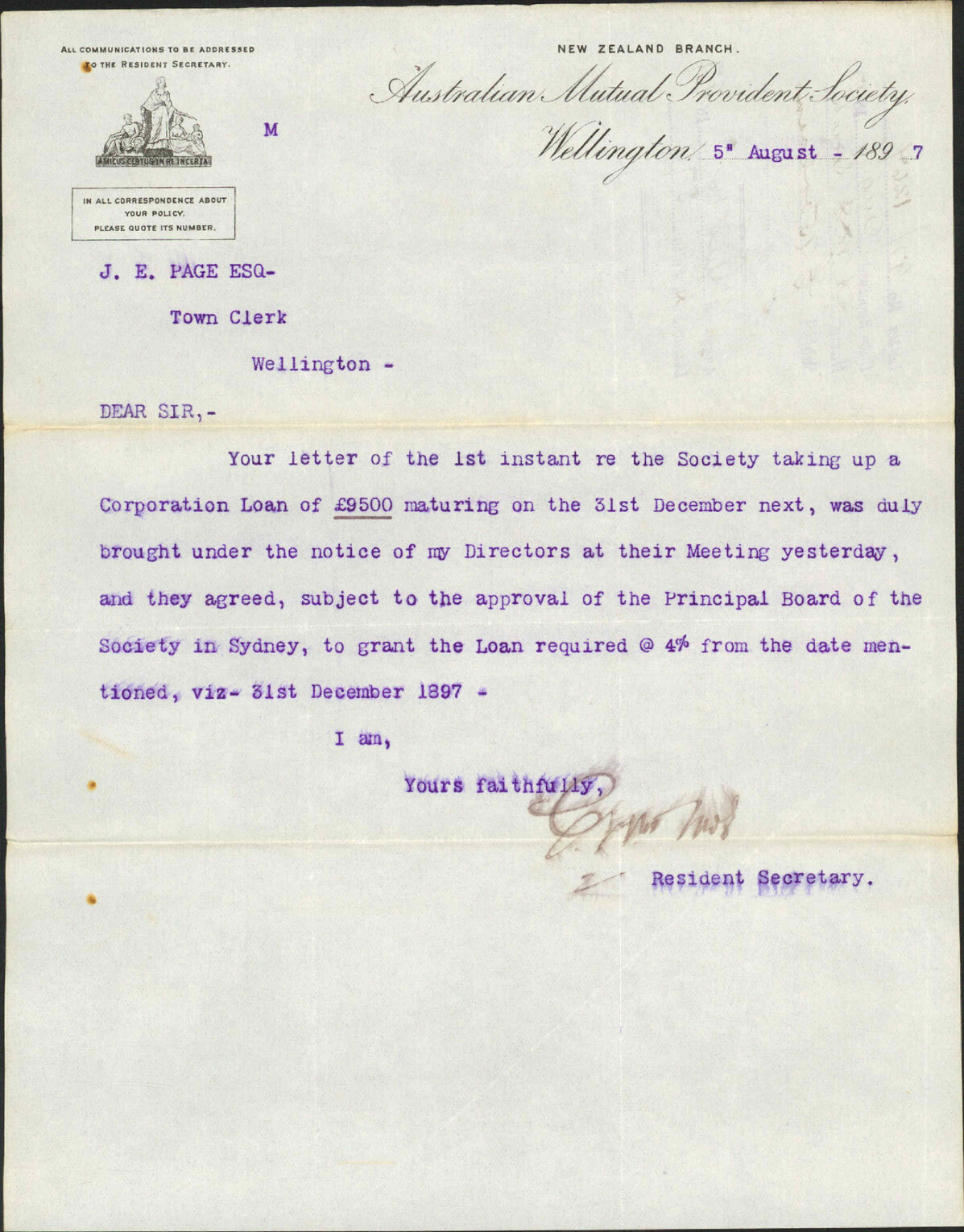 &pound;9,500 loan - A M P Society