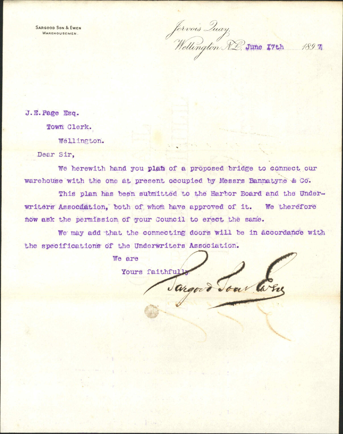 Asking leave to erect bridge at their premises - Sargood, Son &amp; Ewen