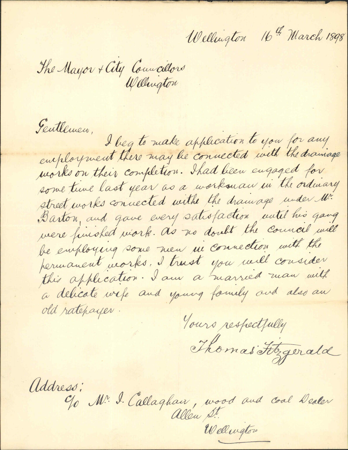 Application for employment - T Fitzgerald