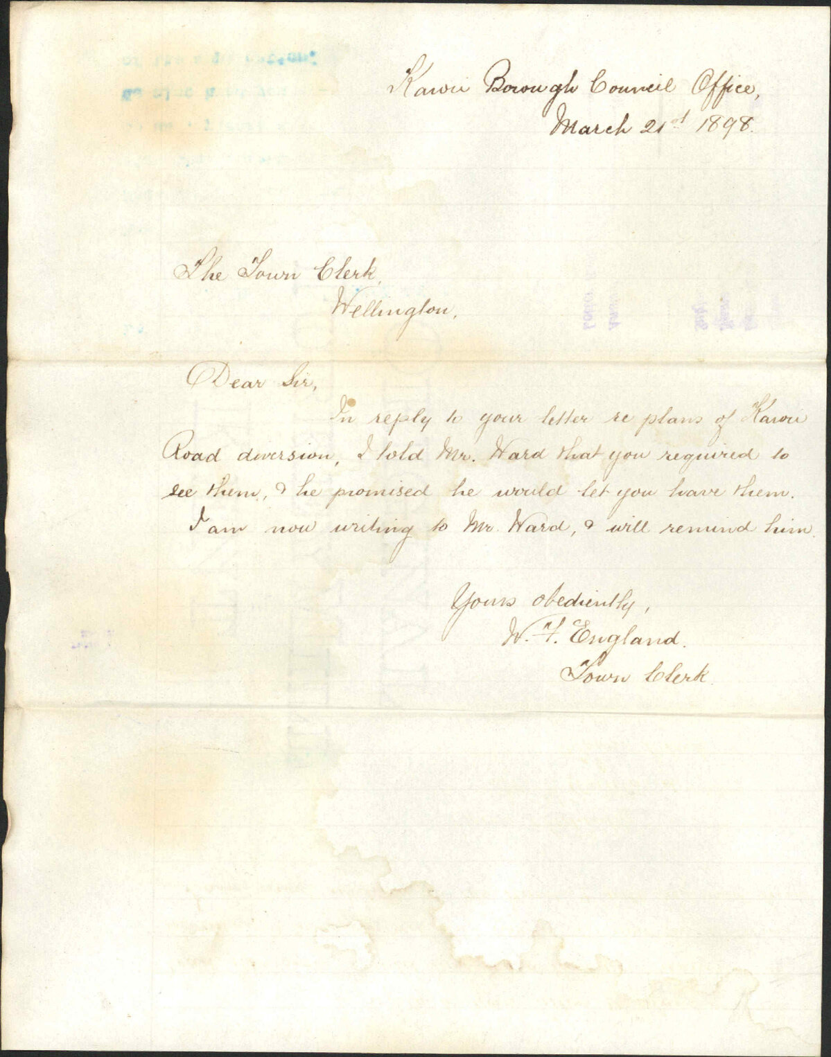 Alteration of Karori Road - Town Clerk, Karori