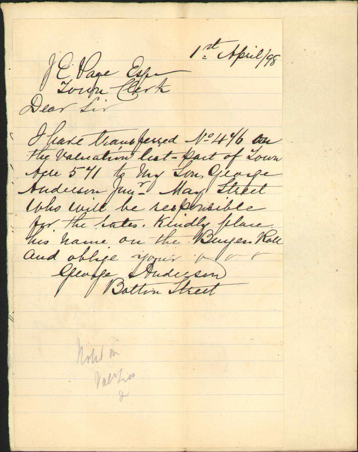 Notifying sale of property - George Anderson