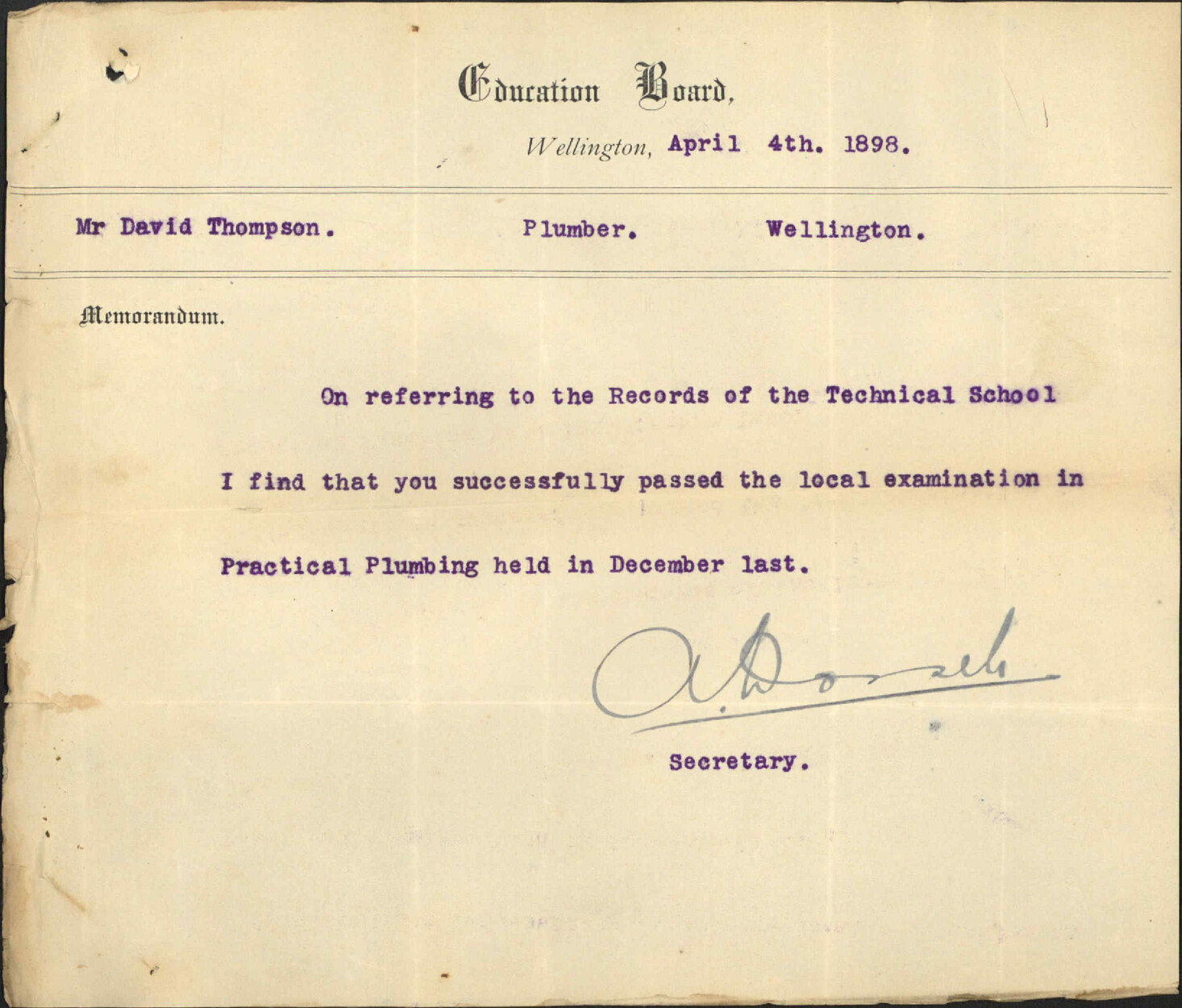 Application for provisional plumber's license - Davis Thompson