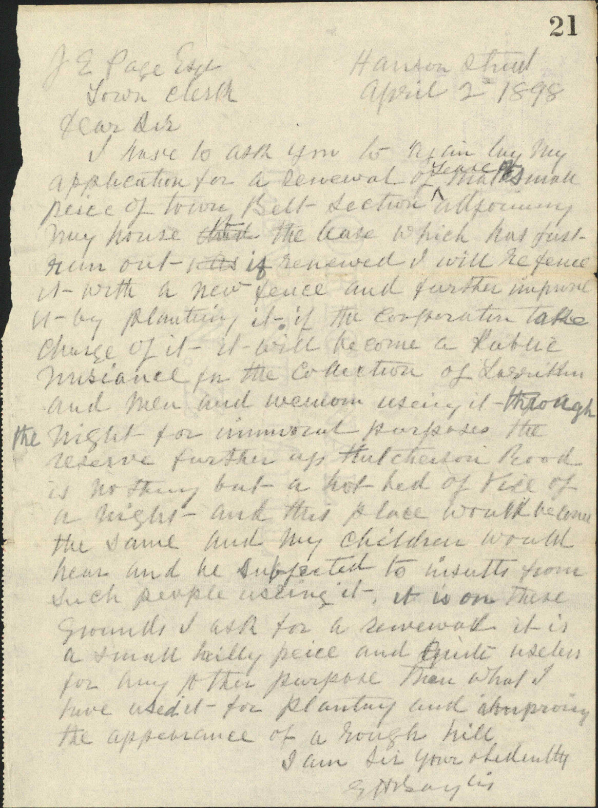 Further regarding reserve at foot of Hutchison Road - G H Baylis