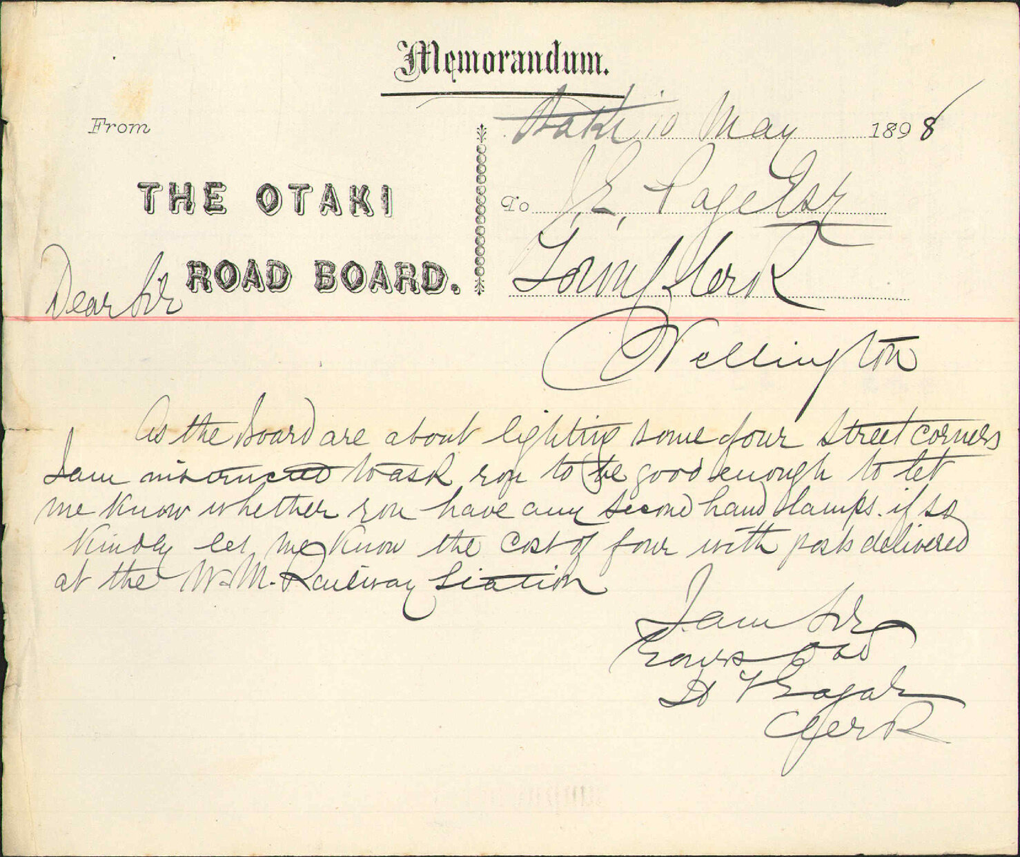 Enquiry regarding lamps - Otaki Road Board