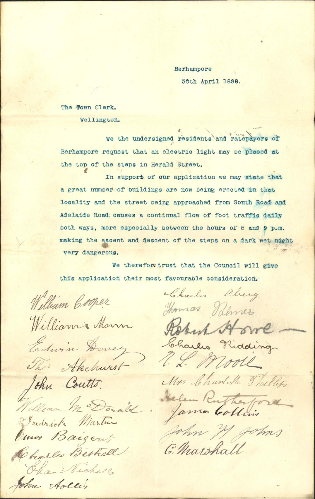 Asking for a lamp in Herald Street - W Cooper and others