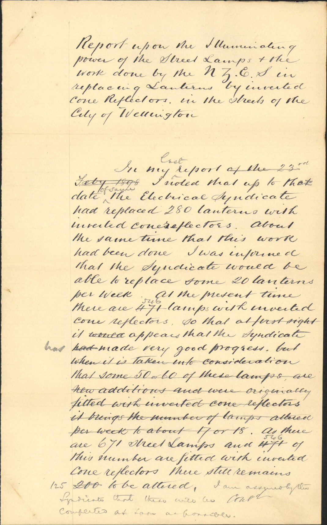 Report regarding lamps etc - H S Cederholm