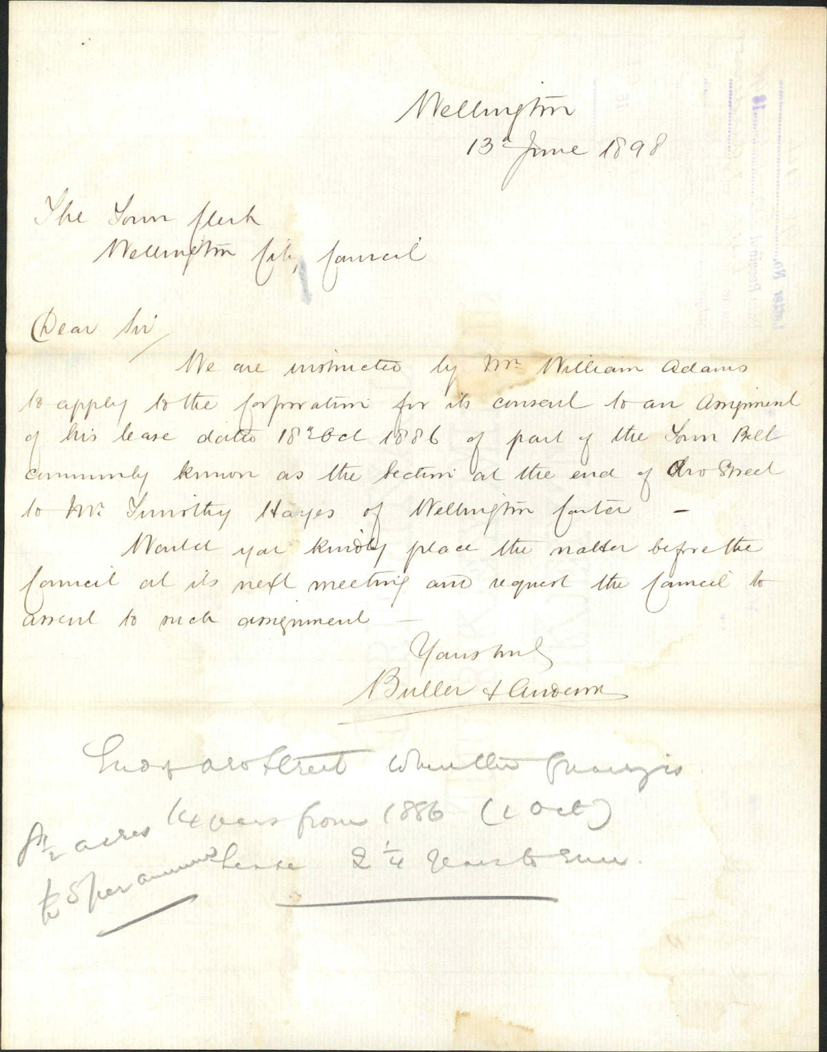 Town Belt lease (Adams) - Buller &amp; Anderson