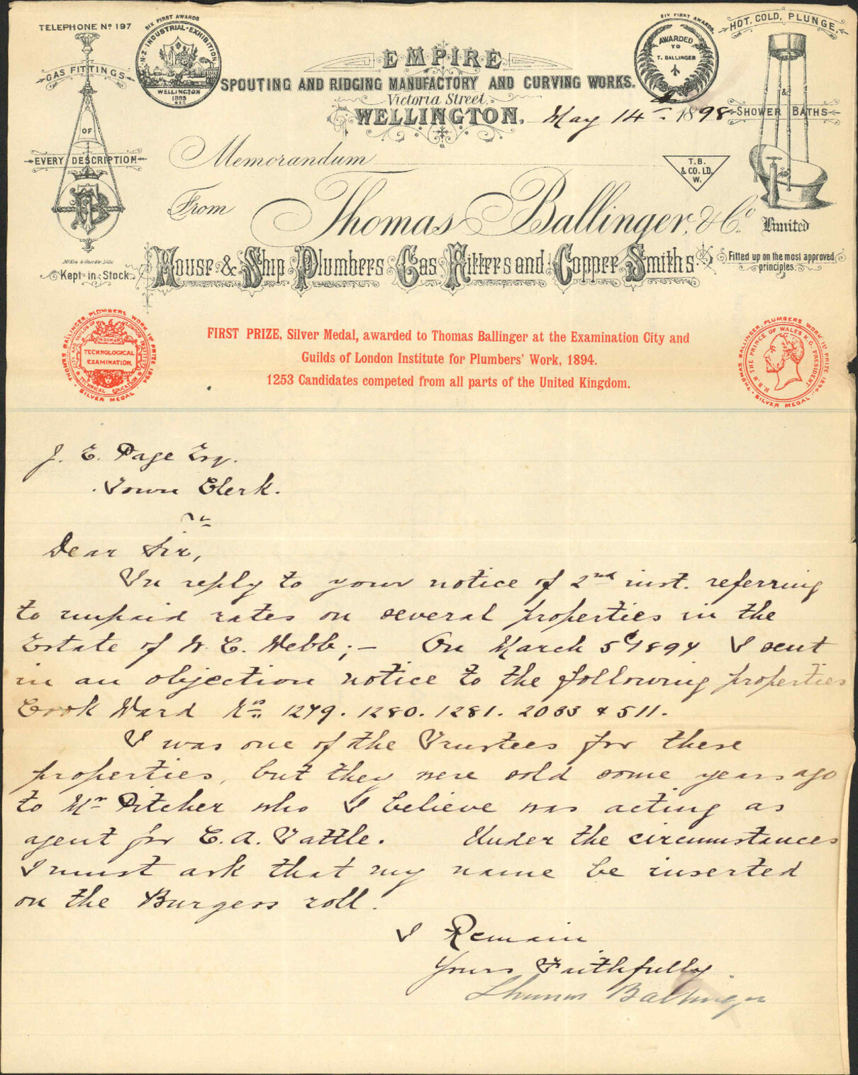 Rates, Webb's Estate - Thomas Ballinger