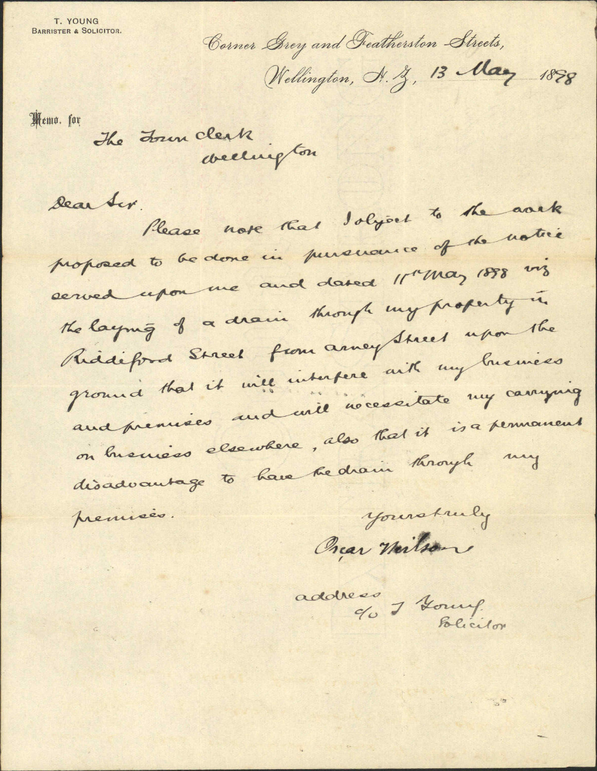 Objection to drain at his premises - Oscar Neilson