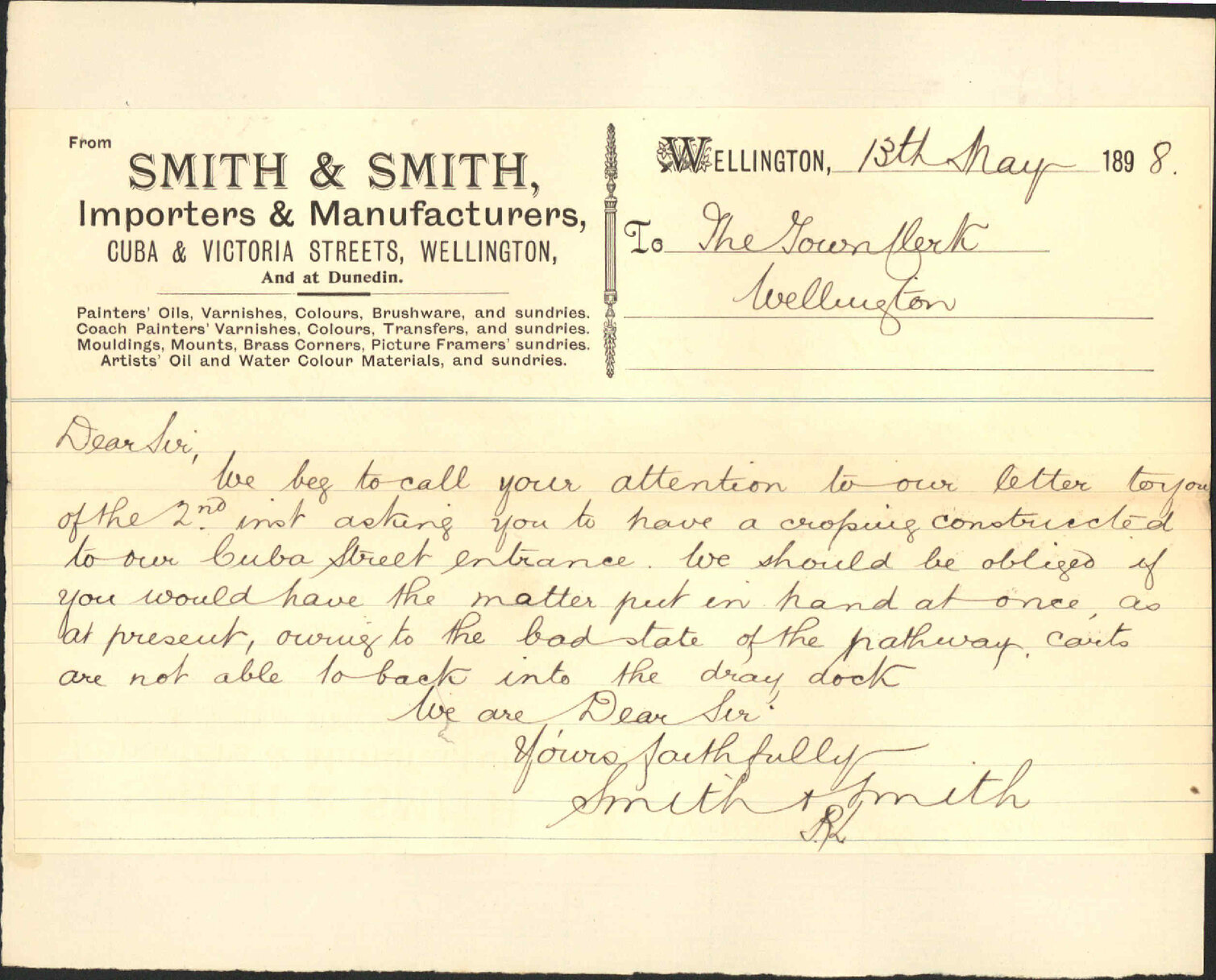 Crossing at their premises - Smith &amp; Smith
