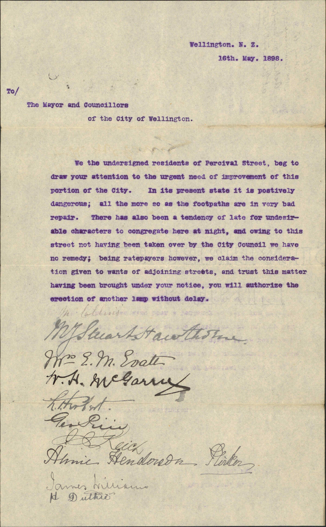 Asking for lamp at Percival Street - Mrs Hawthorne and others