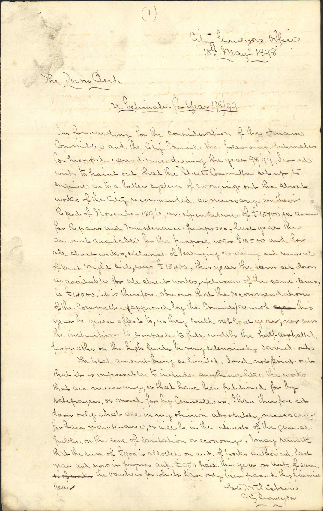 Street works for 1898-9 - City Surveyor