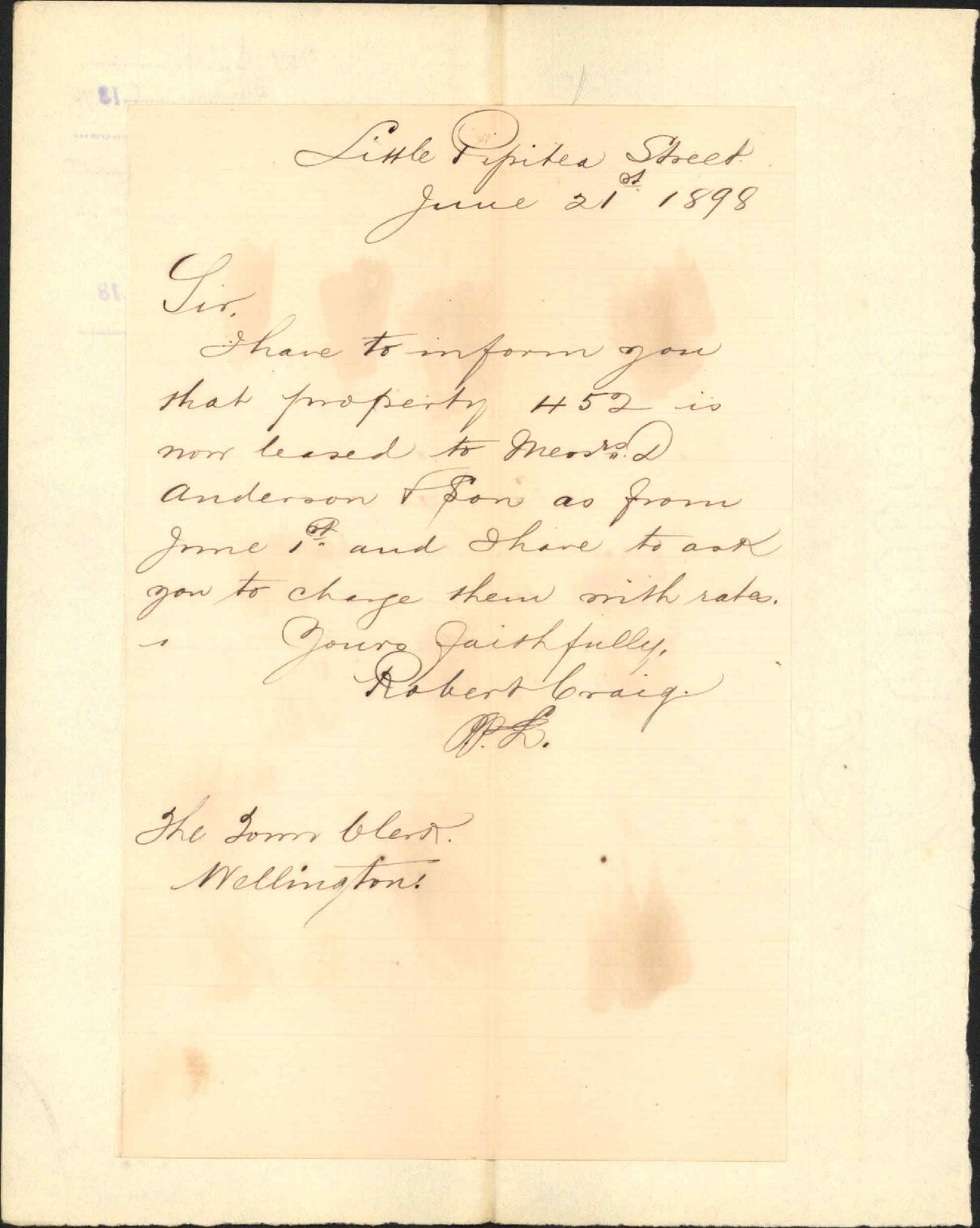 Notice regarding property leased - R Craig