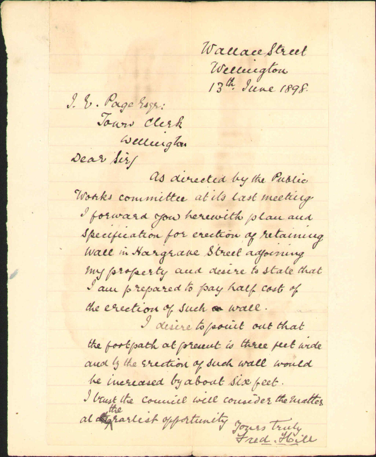 Further regarding his property in Hargreaves Street - Frederick Hill