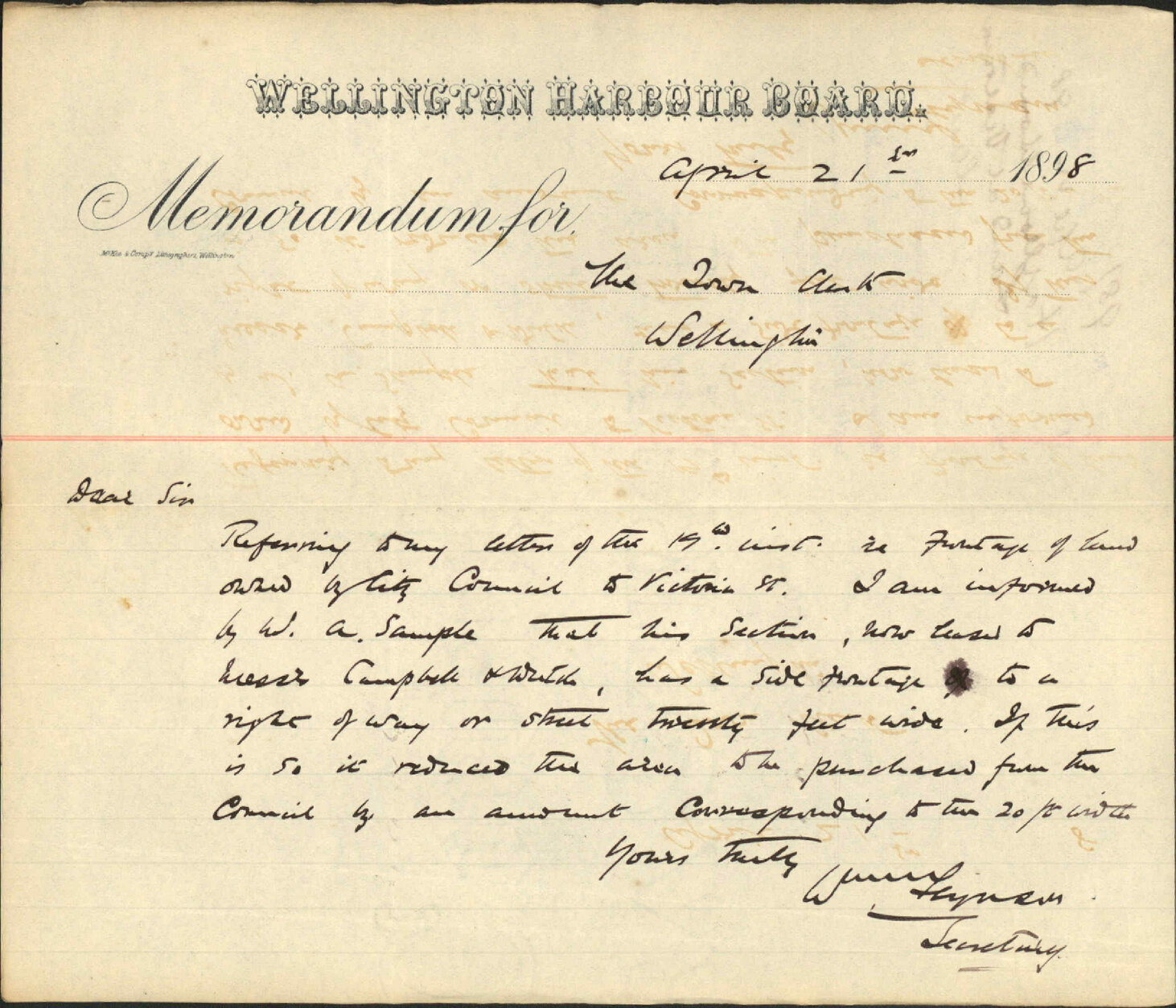 Land at Victoria Street [now Wakefield Street] - Harbour Board