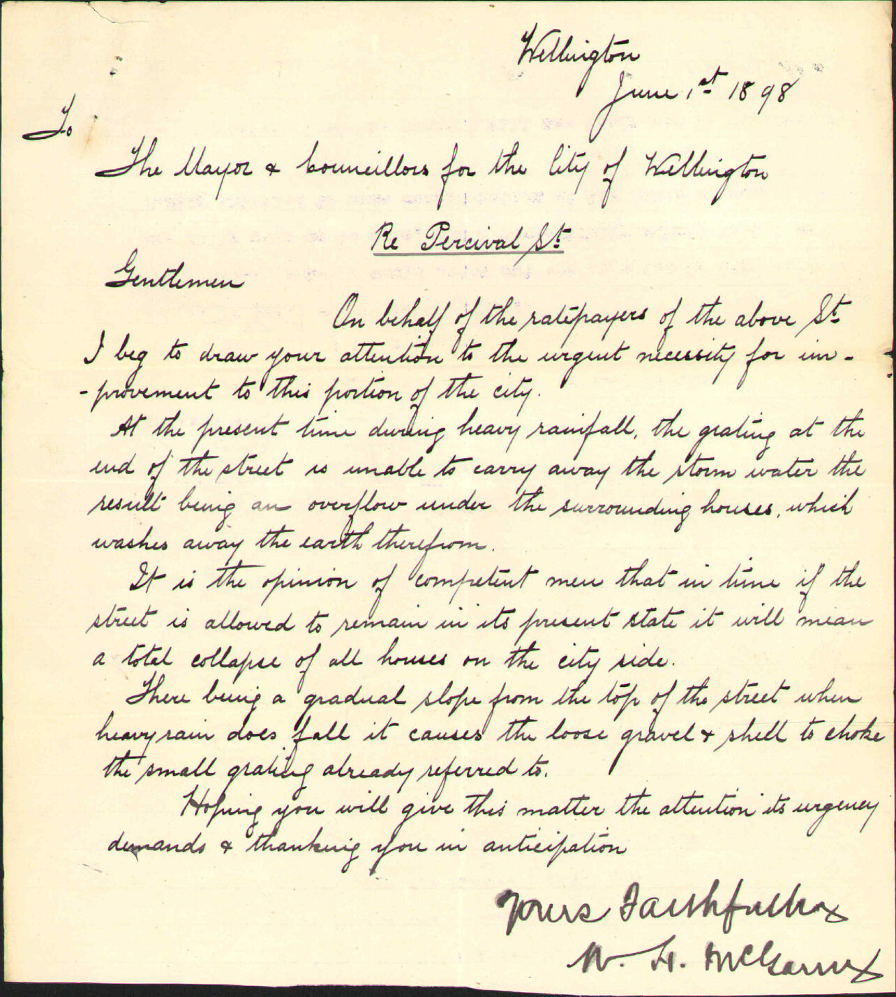 Asking for repairs to Percival Street - Mrs Evatt