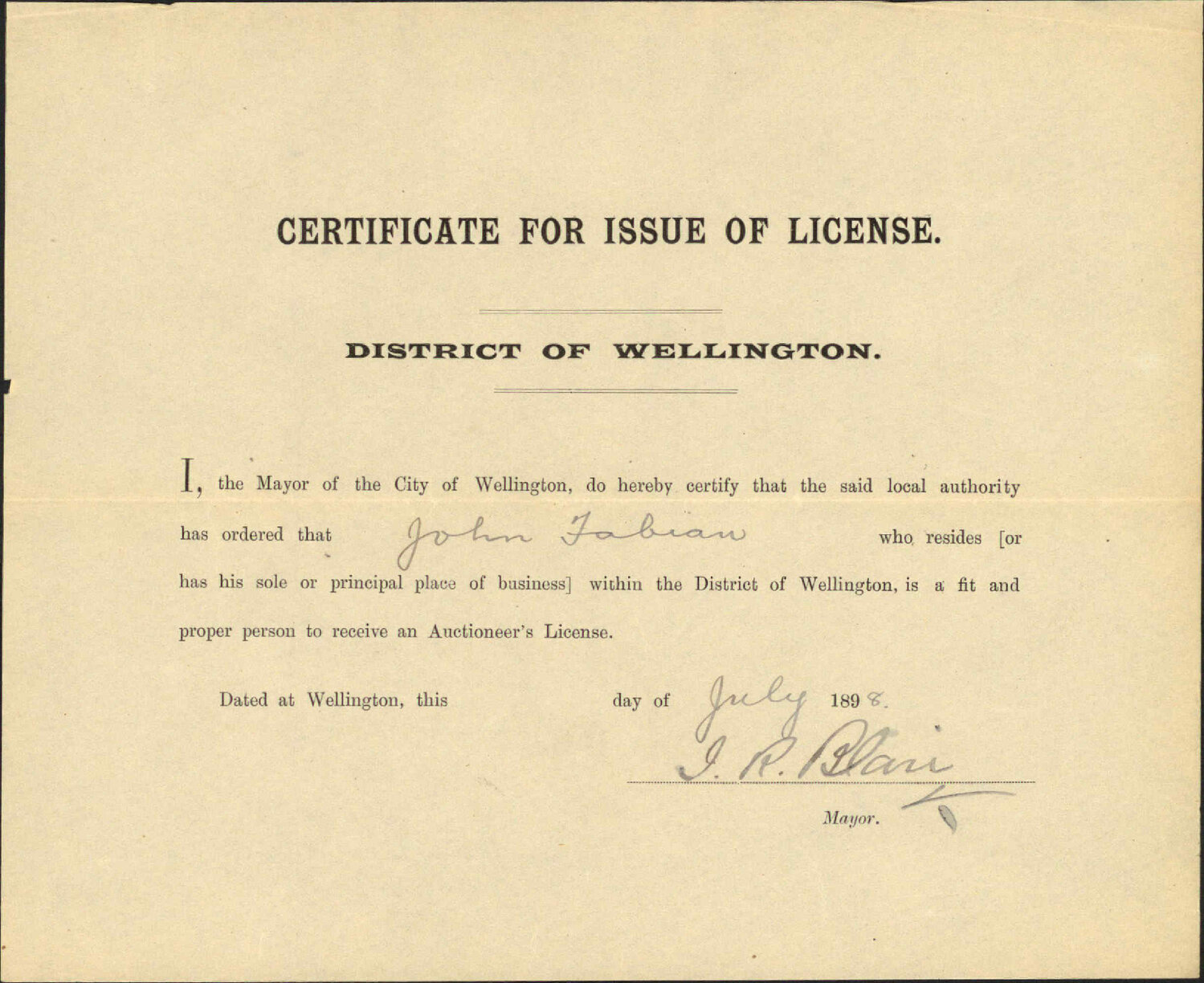 Auctioneer's License - John Fabian