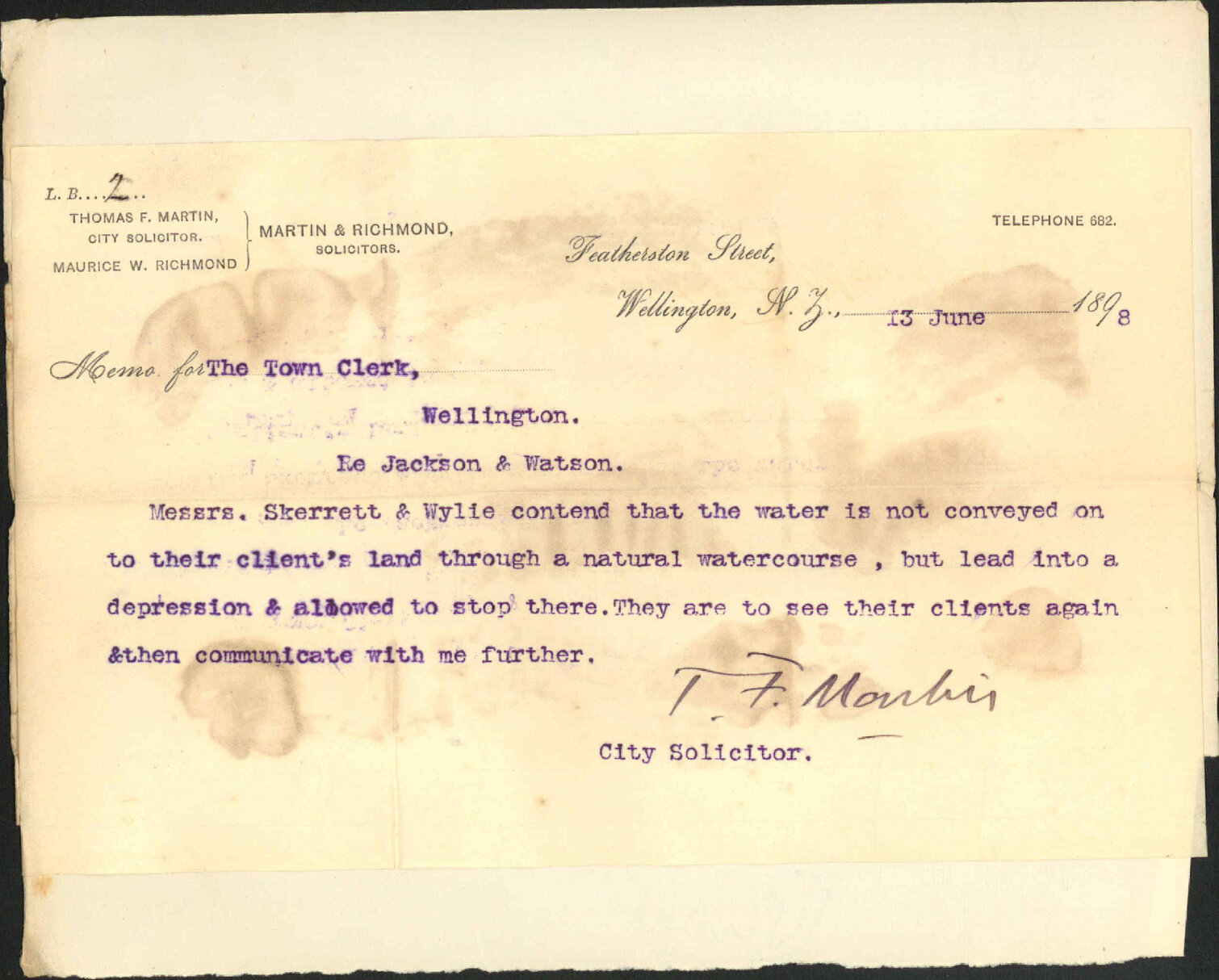 Jackson &amp; Watson, stormwater - City Solicitor