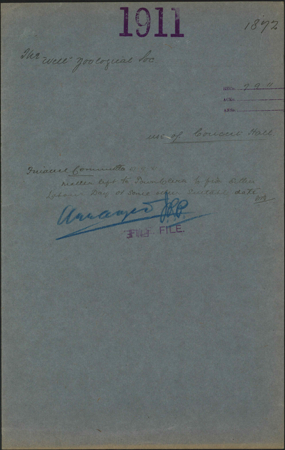 Use of Concert Hall - The Wellington Zoological Society
