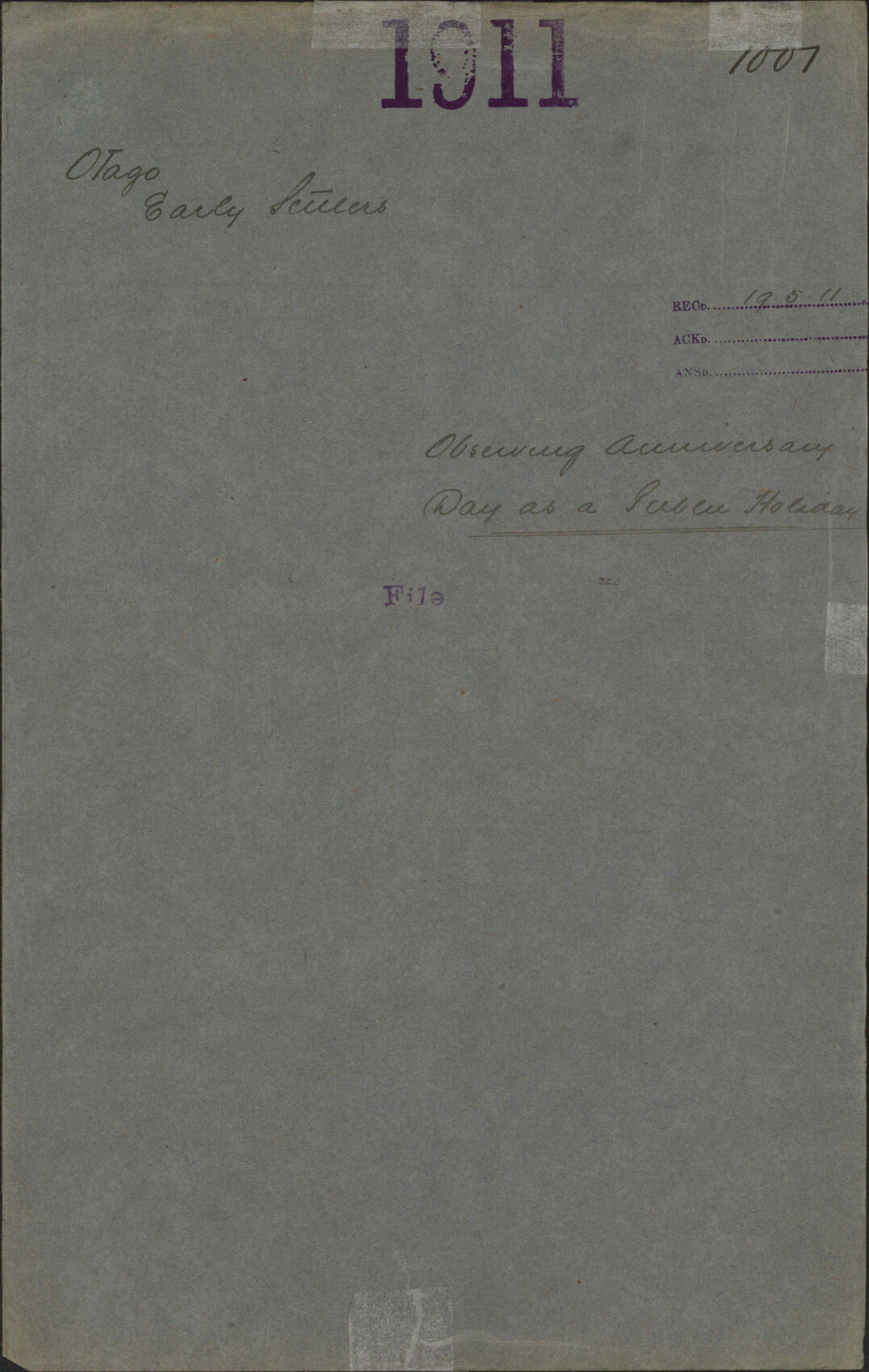 Observing Anniversary Day a  public holiday - Otago Early Settlers